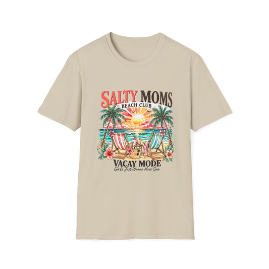 Salty Moms Beach Club T-Shirt — Vacay Mode Palm Tree Sunset Tee