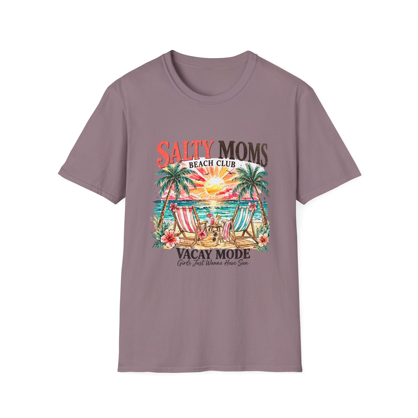 Salty Moms Beach Club T-Shirt — Vacay Mode Palm Tree Sunset Tee
