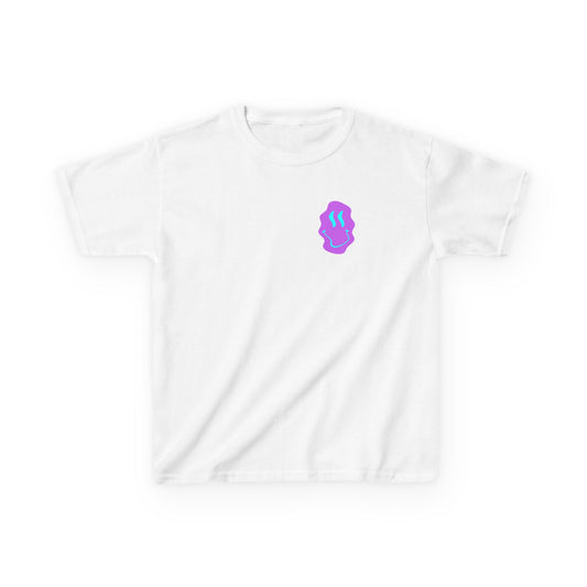 Kids T-Shirt — Neon Smiley Face Graphic Tee (Pink & Blue)