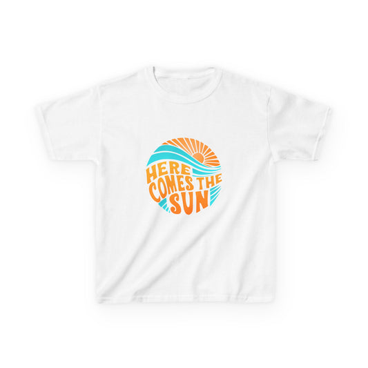 Kids T-Shirt — “Here Comes the Sun” Retro Sunshine Graphic Tee