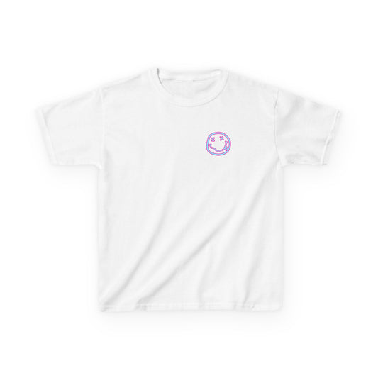 Kids Tee — Retro Pink Checker Smiley Face with Star Eyes