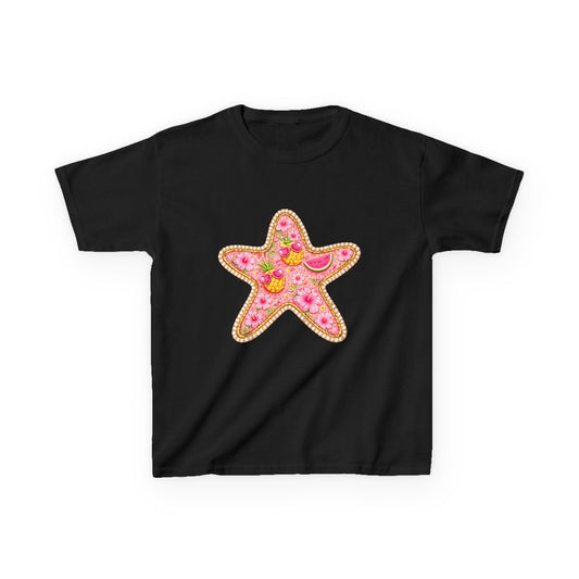 Kids Starfish Tee — Pink Floral Sequin Star Design