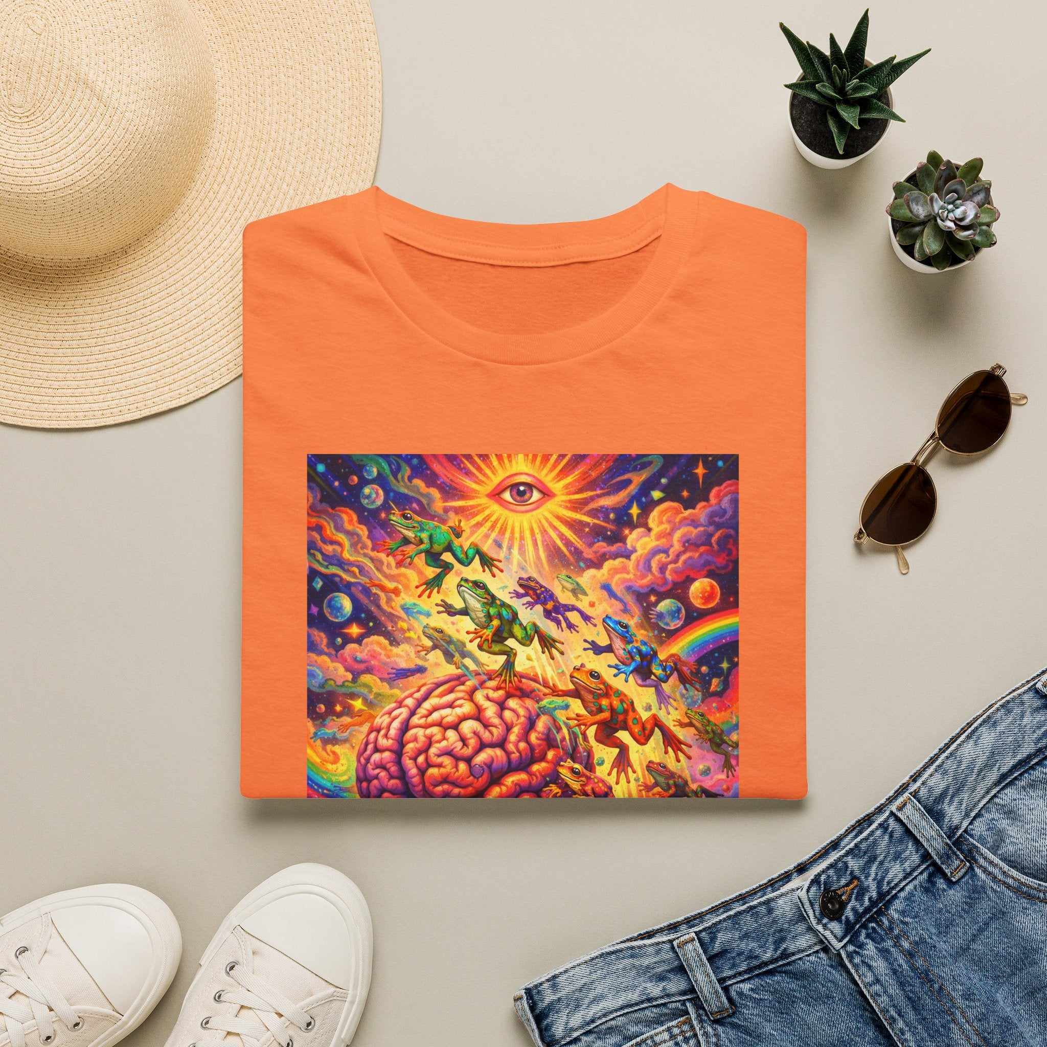 Psychedelic Brain Frog T-Shirt — Trippy Rainbow Mindscape Art