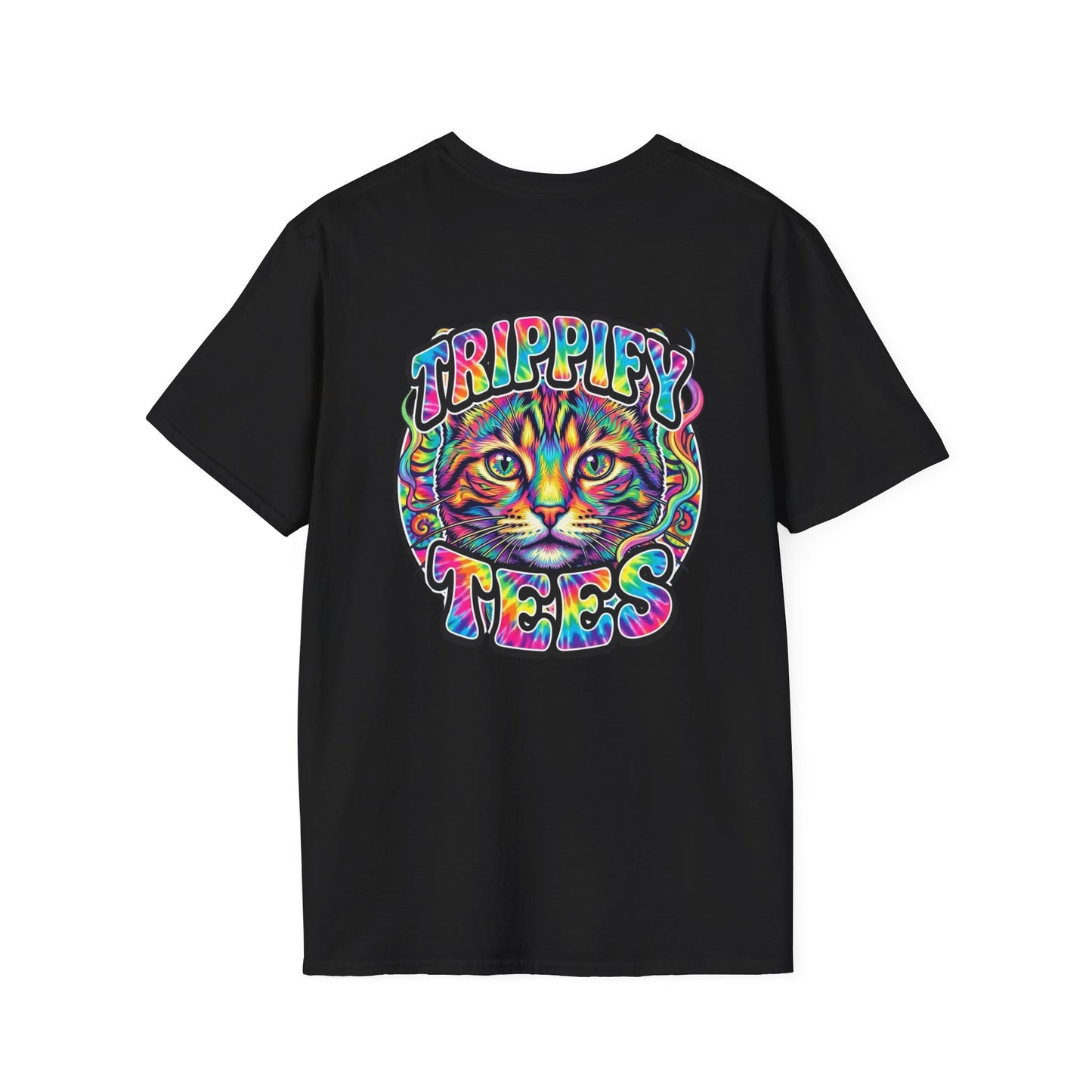 Tie Dye Cat Graphic T-Shirt — Colorful Mini Logo Tee