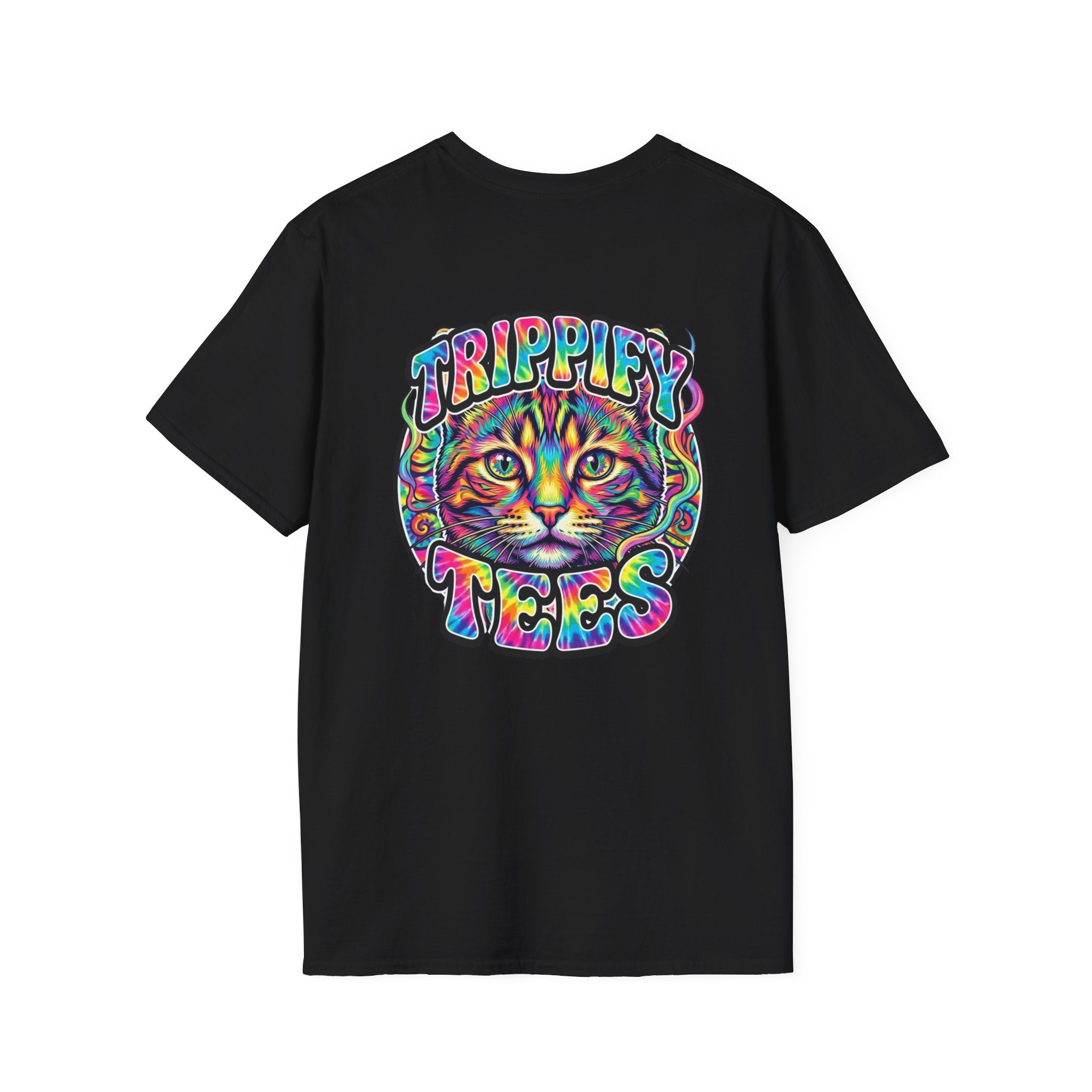 Tie Dye Cat Graphic T-Shirt — Colorful Mini Logo Tee