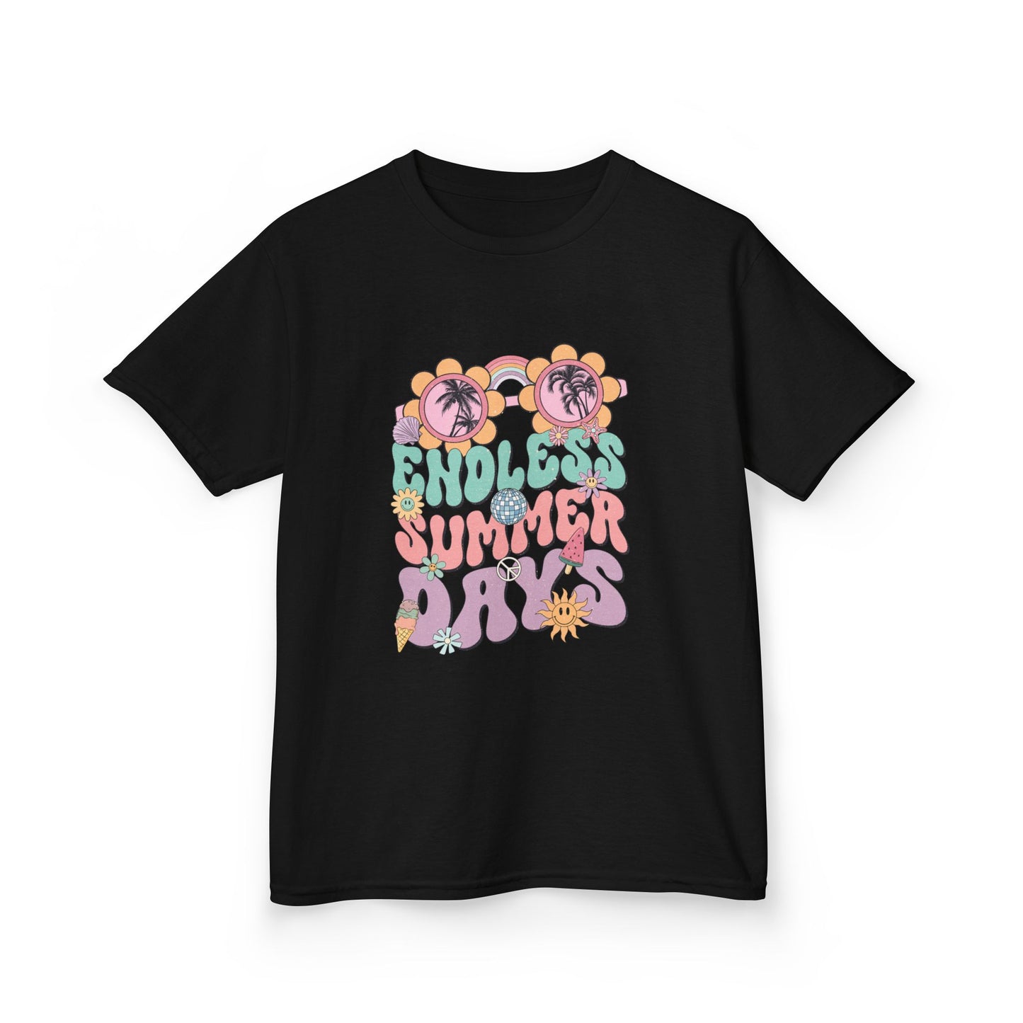 Kids Summer Tee — "Endless Summer Days" Retro Floral Sunglasses Shirt