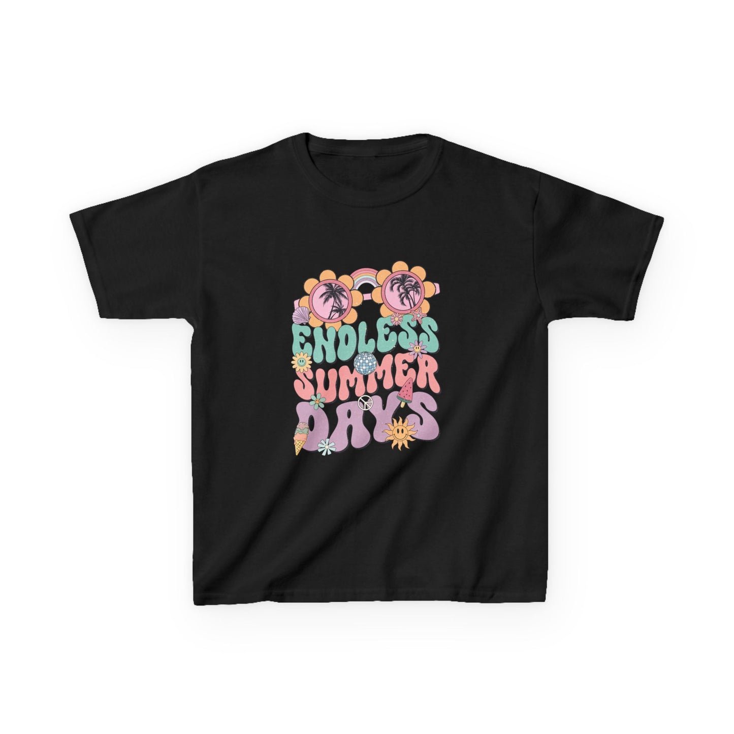 Kids Summer Tee — "Endless Summer Days" Retro Floral Sunglasses Shirt