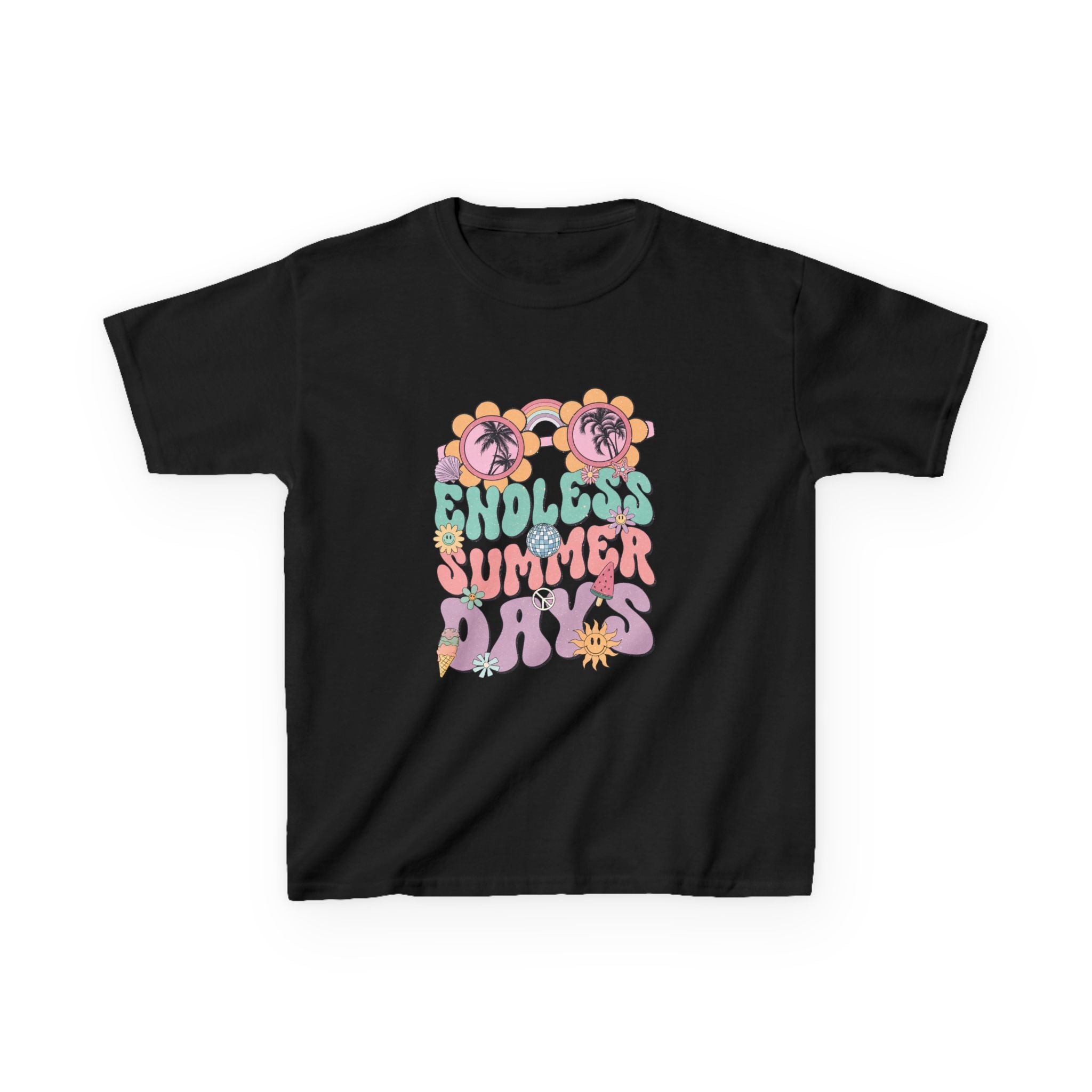 Kids Summer Tee — "Endless Summer Days" Retro Floral Sunglasses Shirt