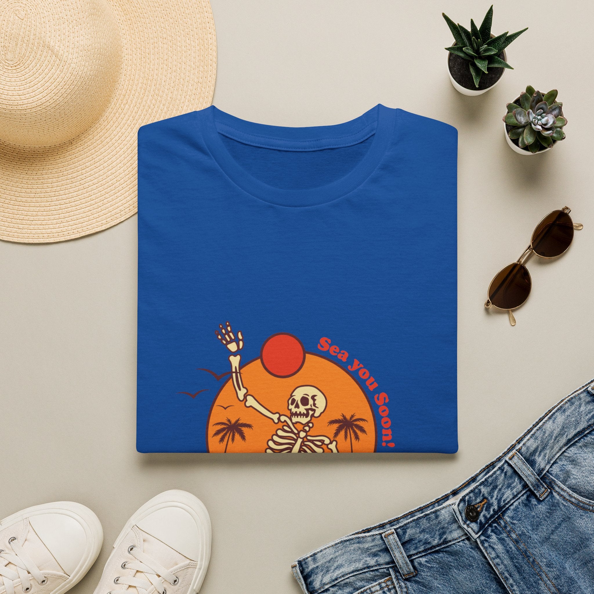 Summer Vibes Skeleton Tee — "Sea You Soon" Retro Beach T-Shirt