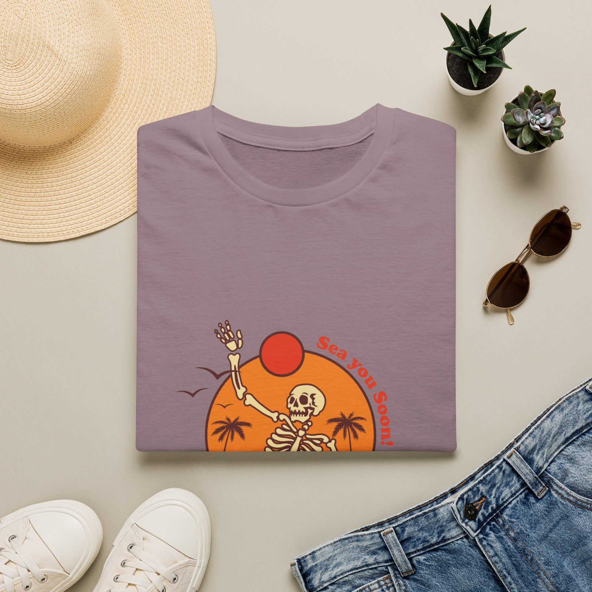 Summer Vibes Skeleton Tee — "Sea You Soon" Retro Beach T-Shirt