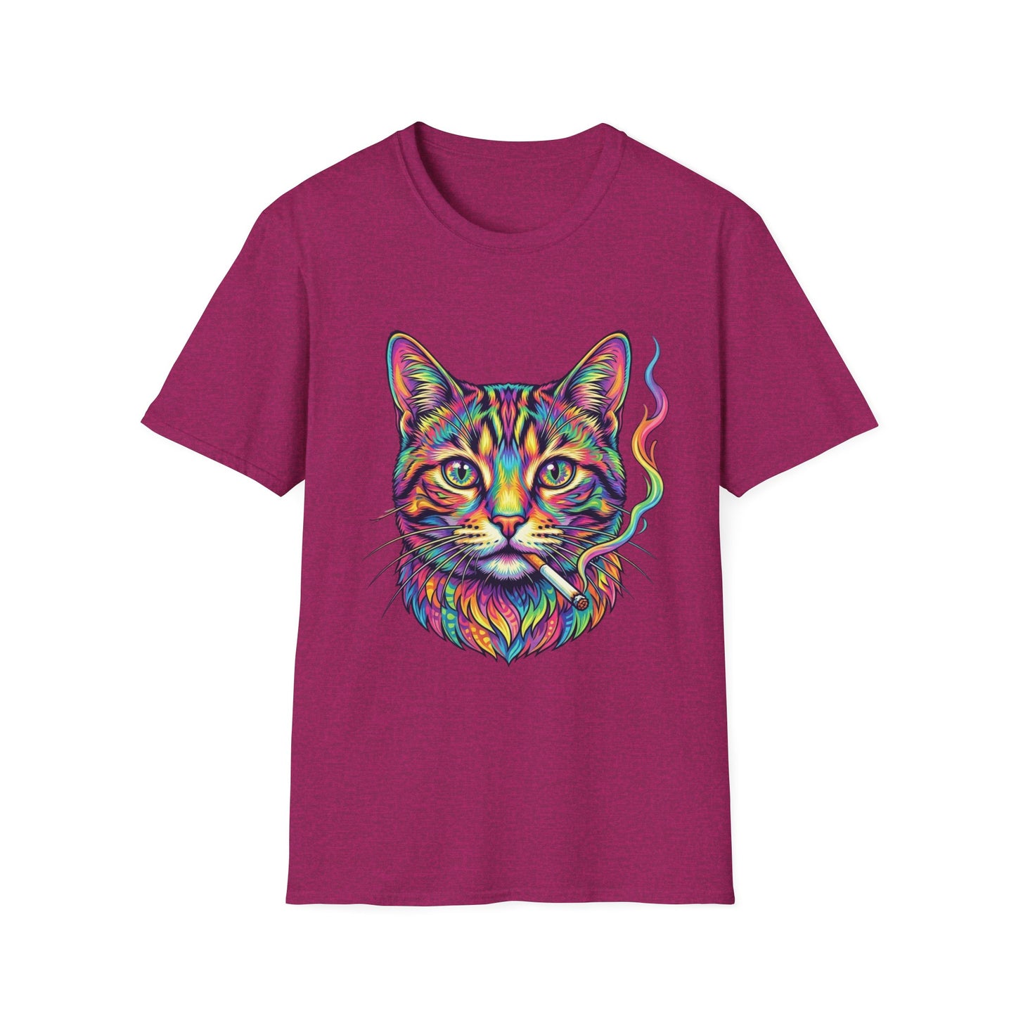 Colorful Psychedelic Cat T-Shirt — Vibrant Rainbow Cat Portrait Tee