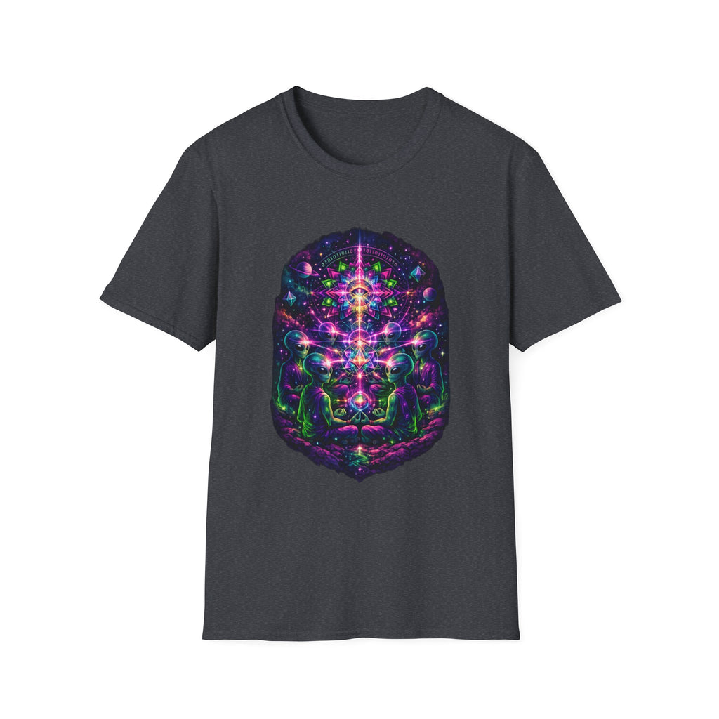 Psychedelic Cosmic Alien T-Shirt — Neon Sacred Geometry Tee