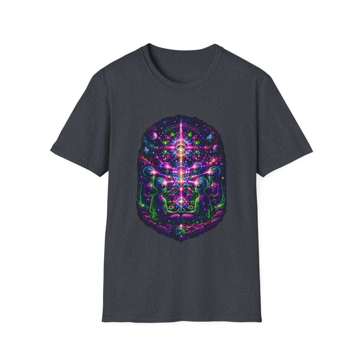 Psychedelic Cosmic Alien T-Shirt — Neon Sacred Geometry Tee
