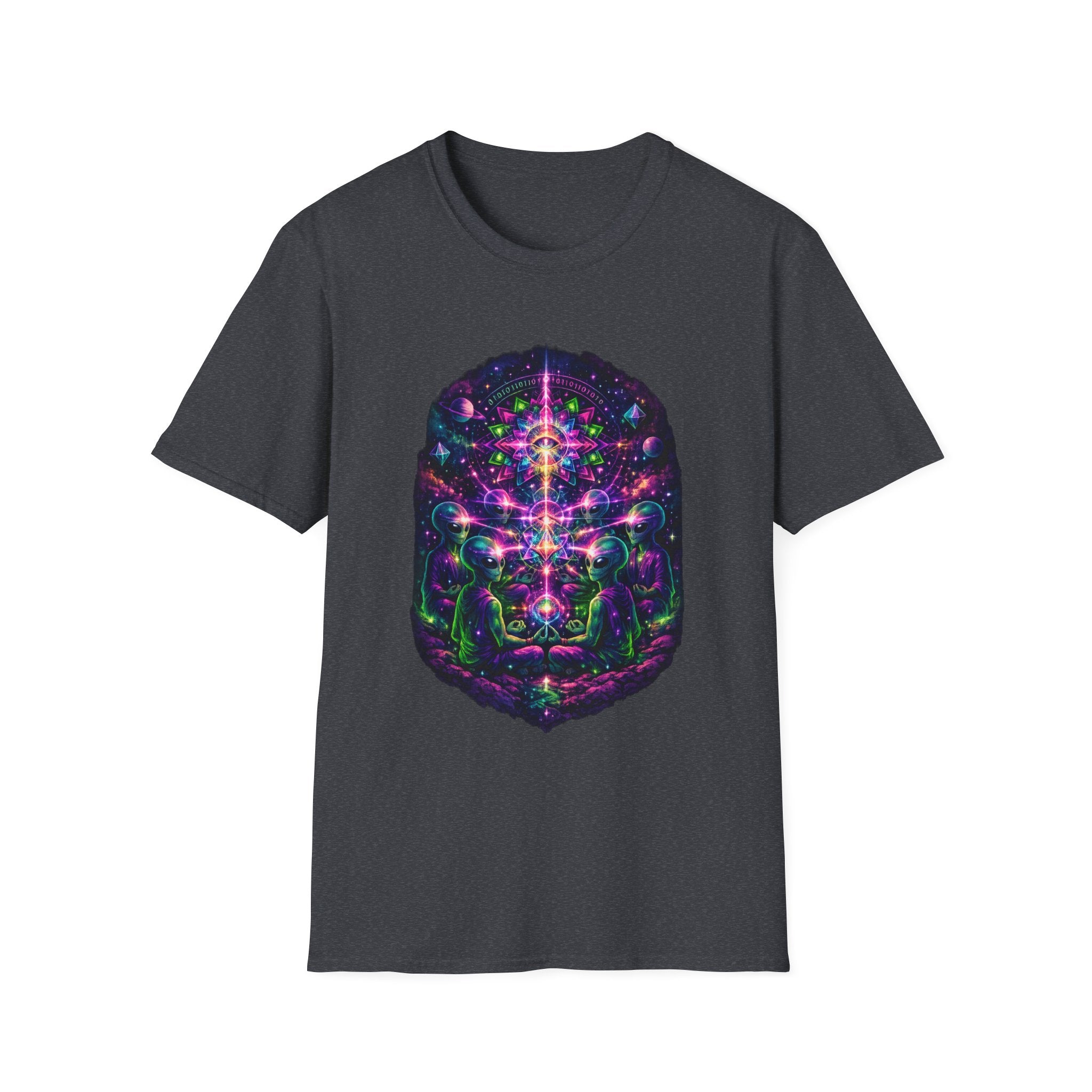 Psychedelic Cosmic Alien T-Shirt — Neon Sacred Geometry Tee
