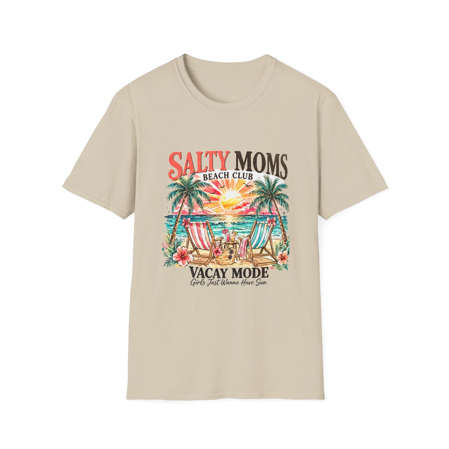 Salty Moms Beach Club T-Shirt — Vacay Mode Palm Tree Sunset Tee