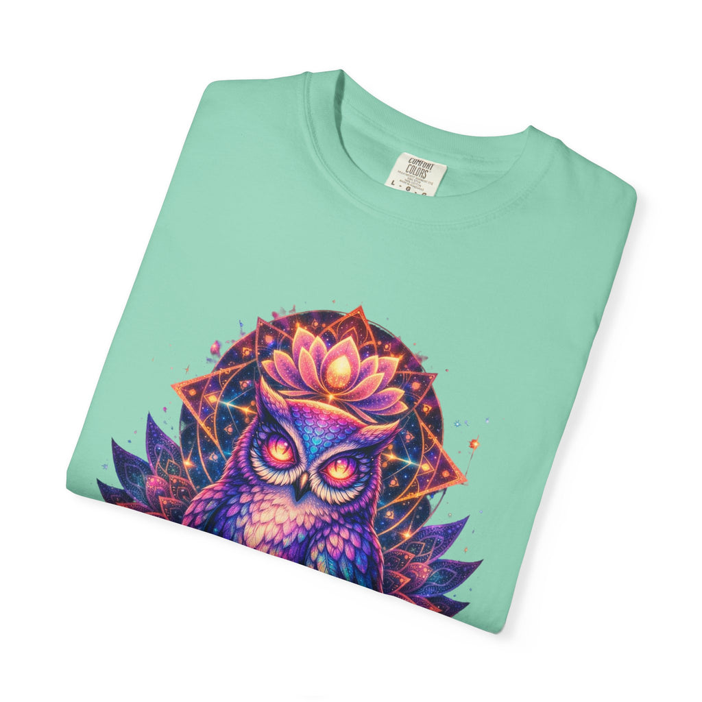 Mystic Owl Graphic T-Shirt — Colorful Boho Owl Art Tee