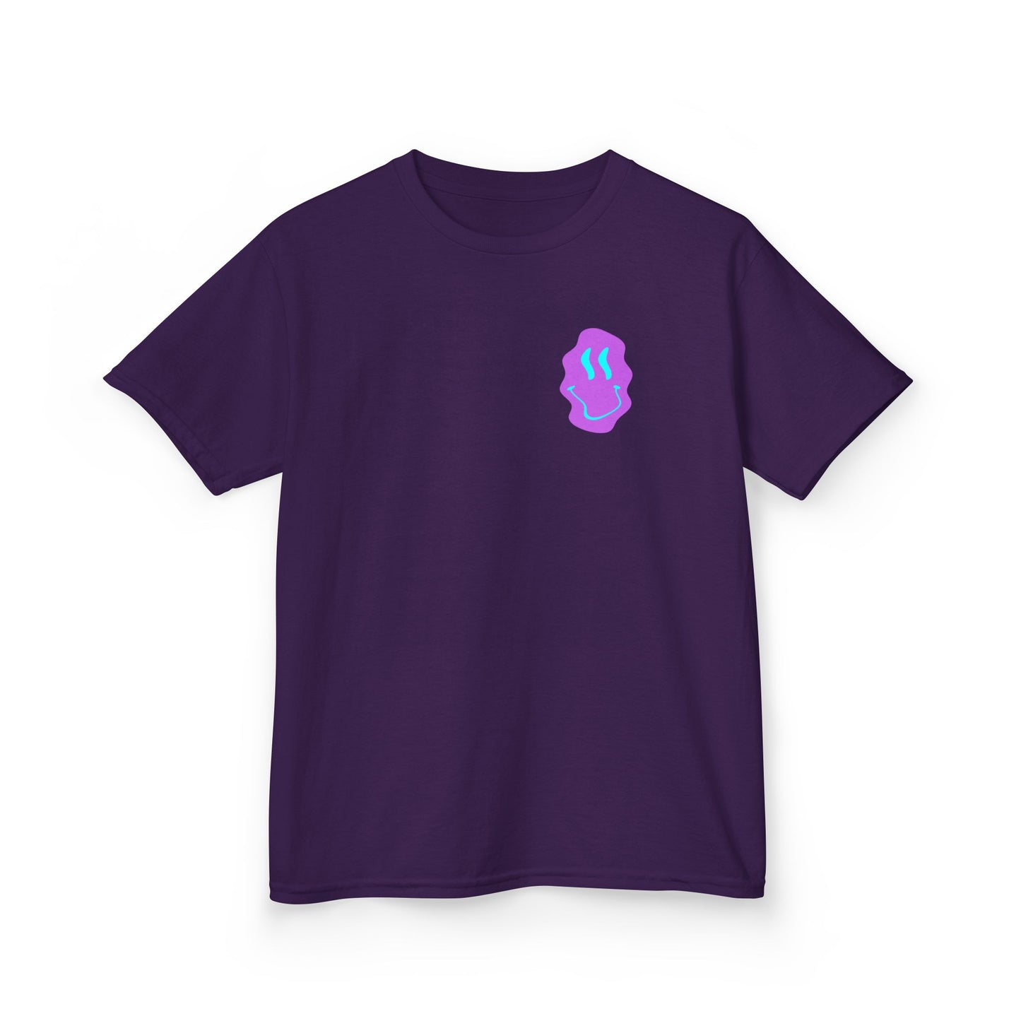 Kids T-Shirt — Neon Smiley Face Graphic Tee (Pink & Blue)