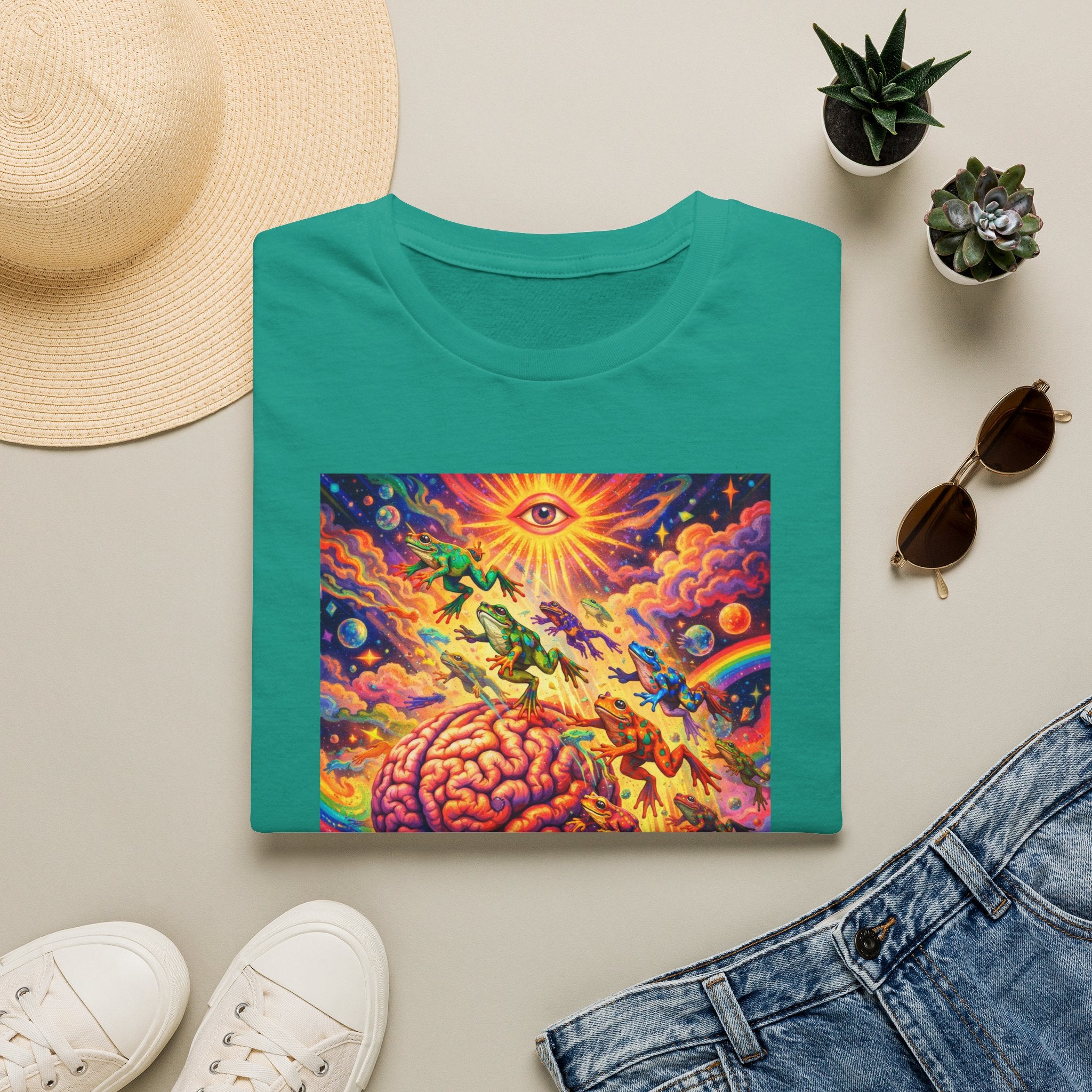 Psychedelic Brain Frog T-Shirt — Trippy Rainbow Mindscape Art