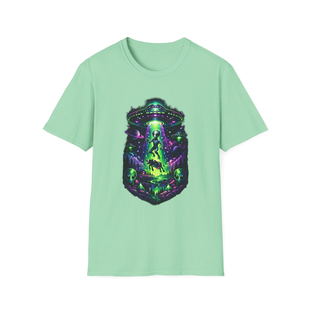 Alien Abduction Graphic Tee — Neon UFO & Alien Illustration T-Shirt
