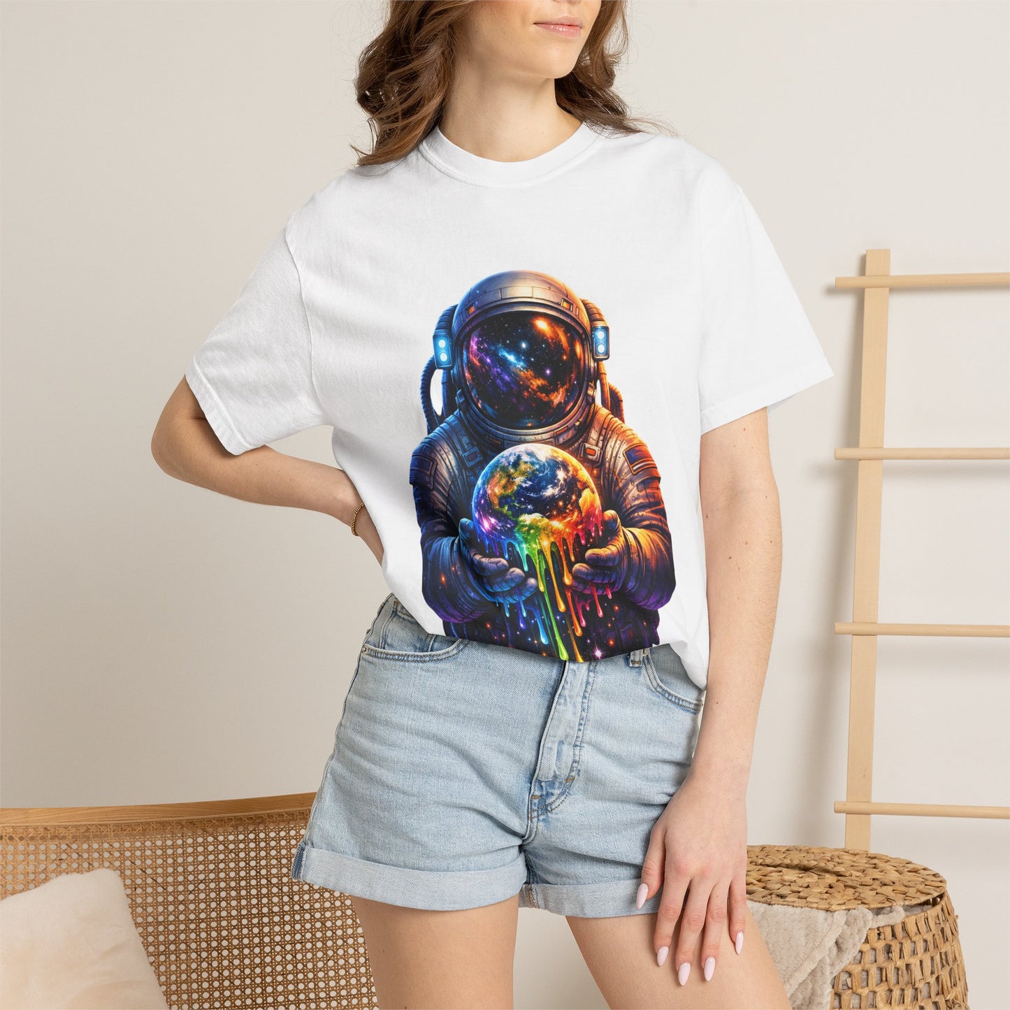 Astronaut Holding Melting Planet T-Shirt — Psychedelic Space Graphic Tee