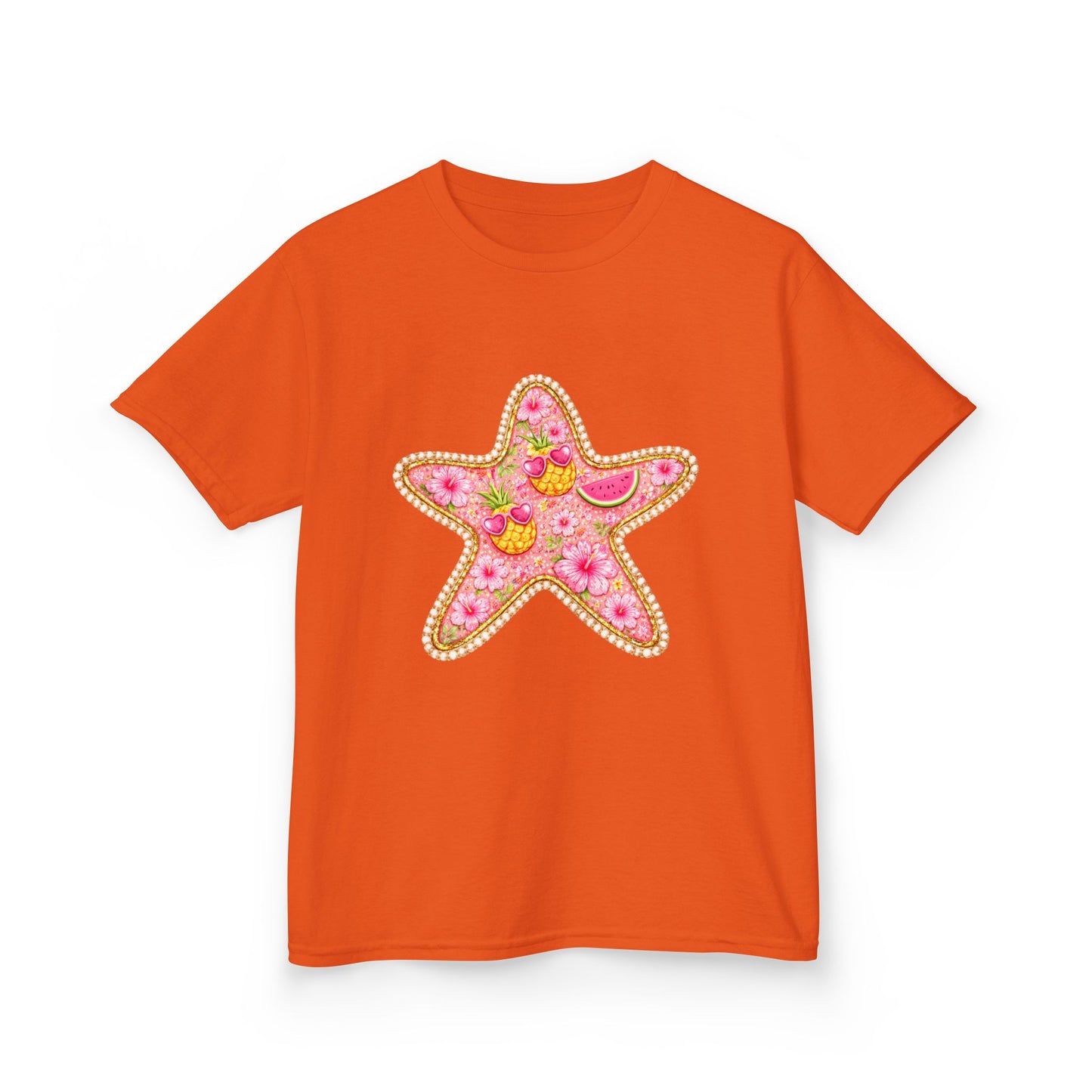 Kids Starfish Tee — Pink Floral Sequin Star Design
