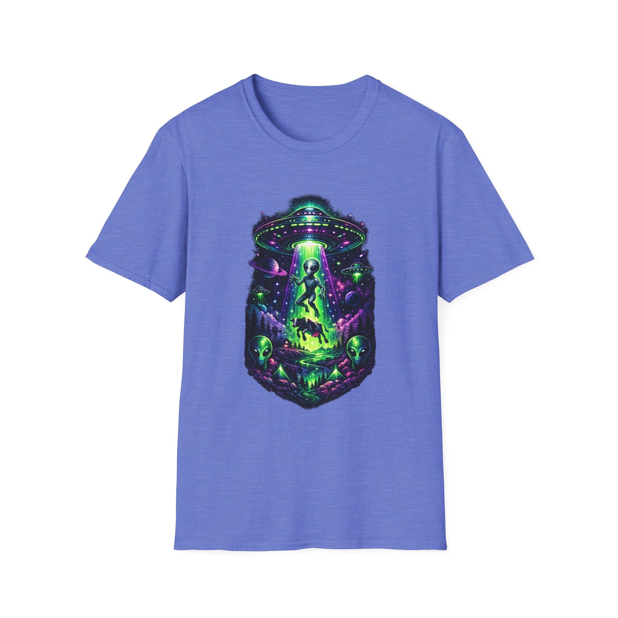 Alien Abduction Graphic Tee — Neon UFO & Alien Illustration T-Shirt