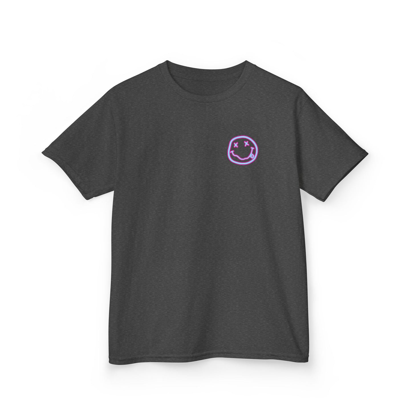 Kids Tee — Retro Pink Checker Smiley Face with Star Eyes
