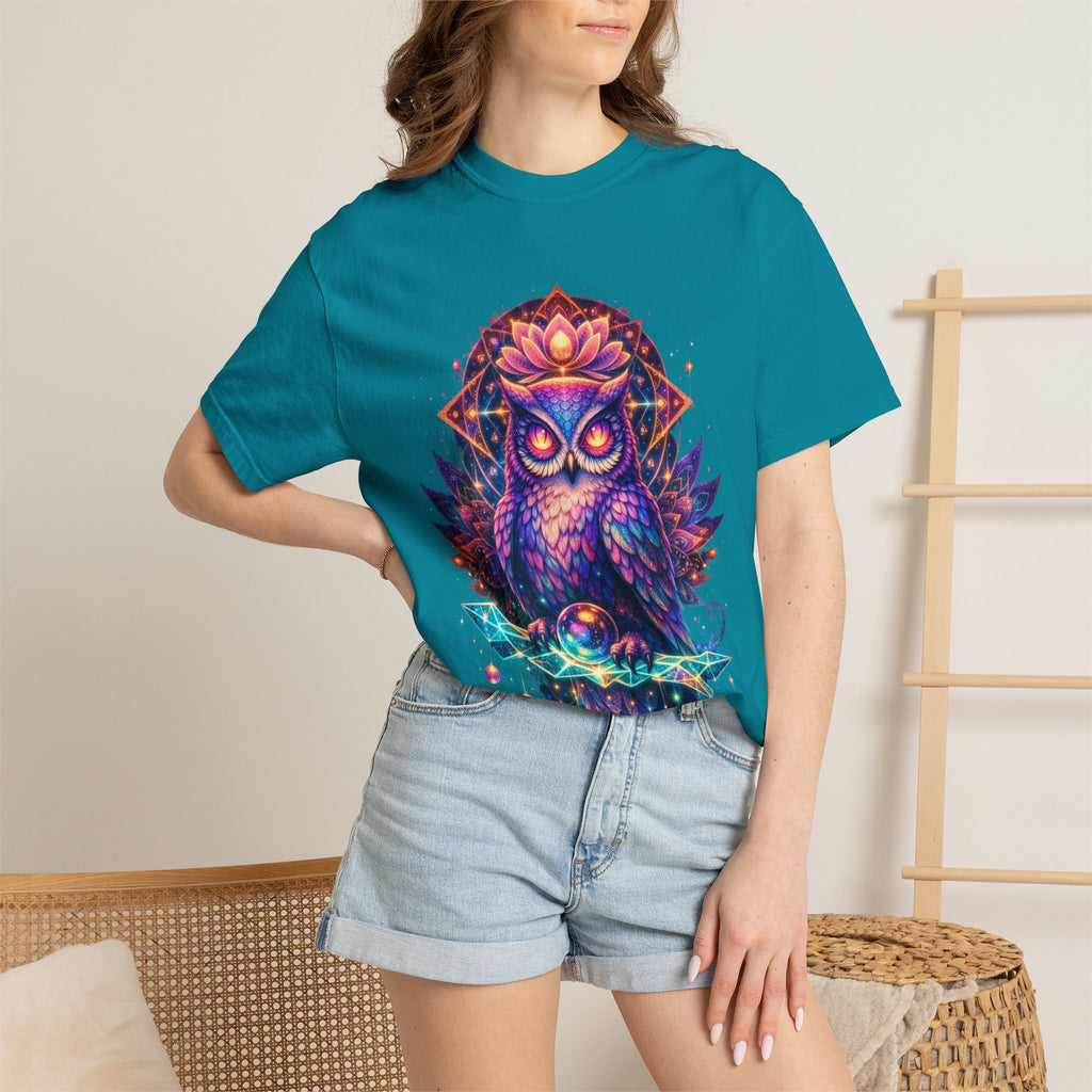 Mystic Owl Graphic T-Shirt — Colorful Boho Owl Art Tee