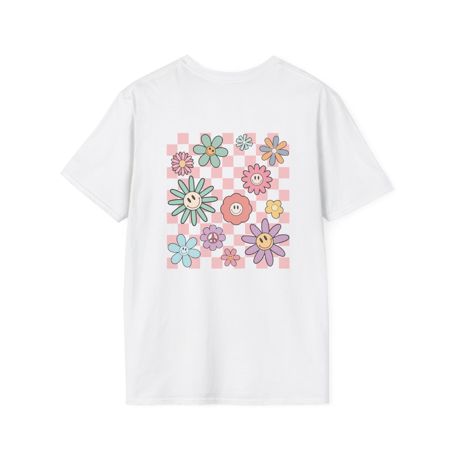 Smiley Floral Checkerboard T-Shirt
