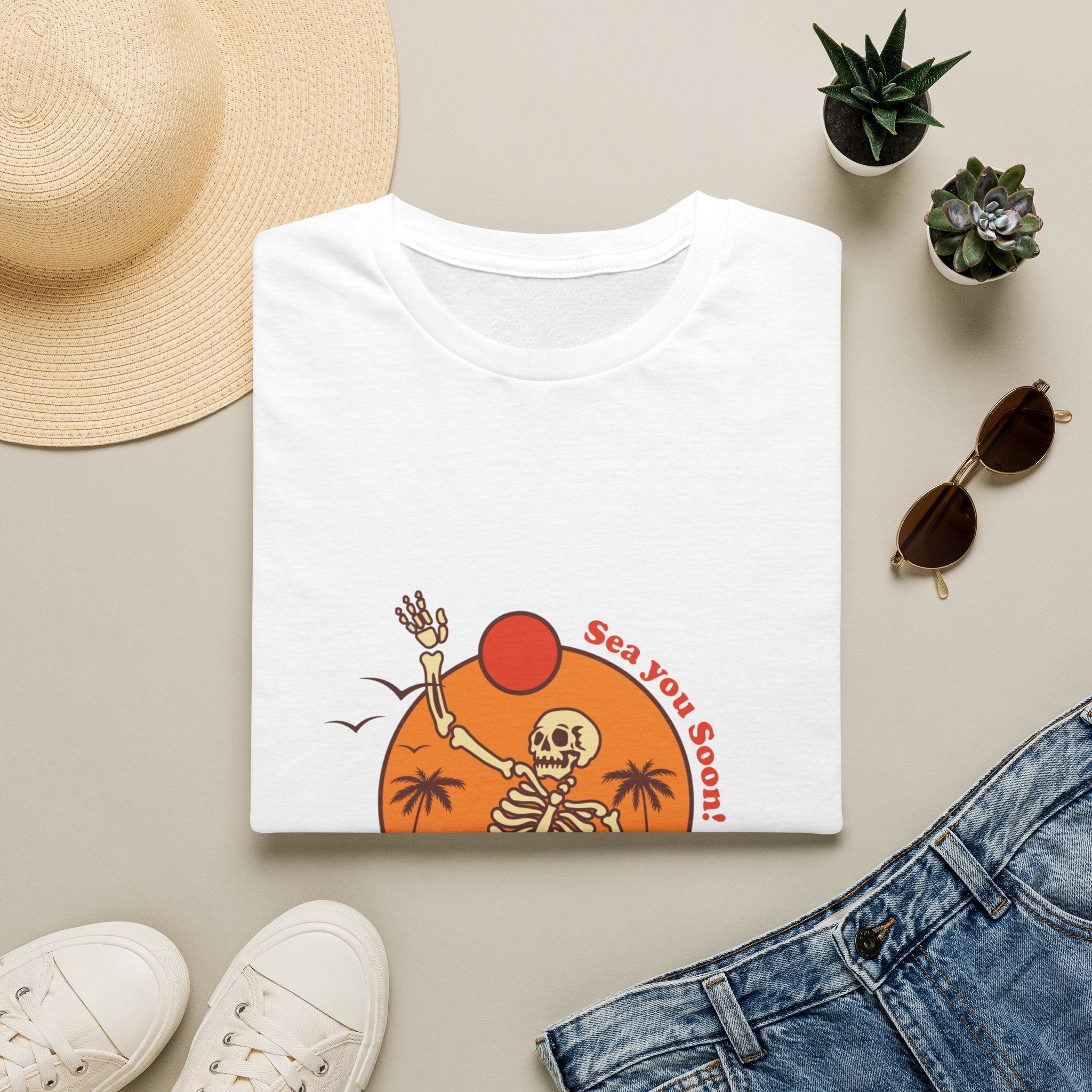 Summer Vibes Skeleton Tee — "Sea You Soon" Retro Beach T-Shirt