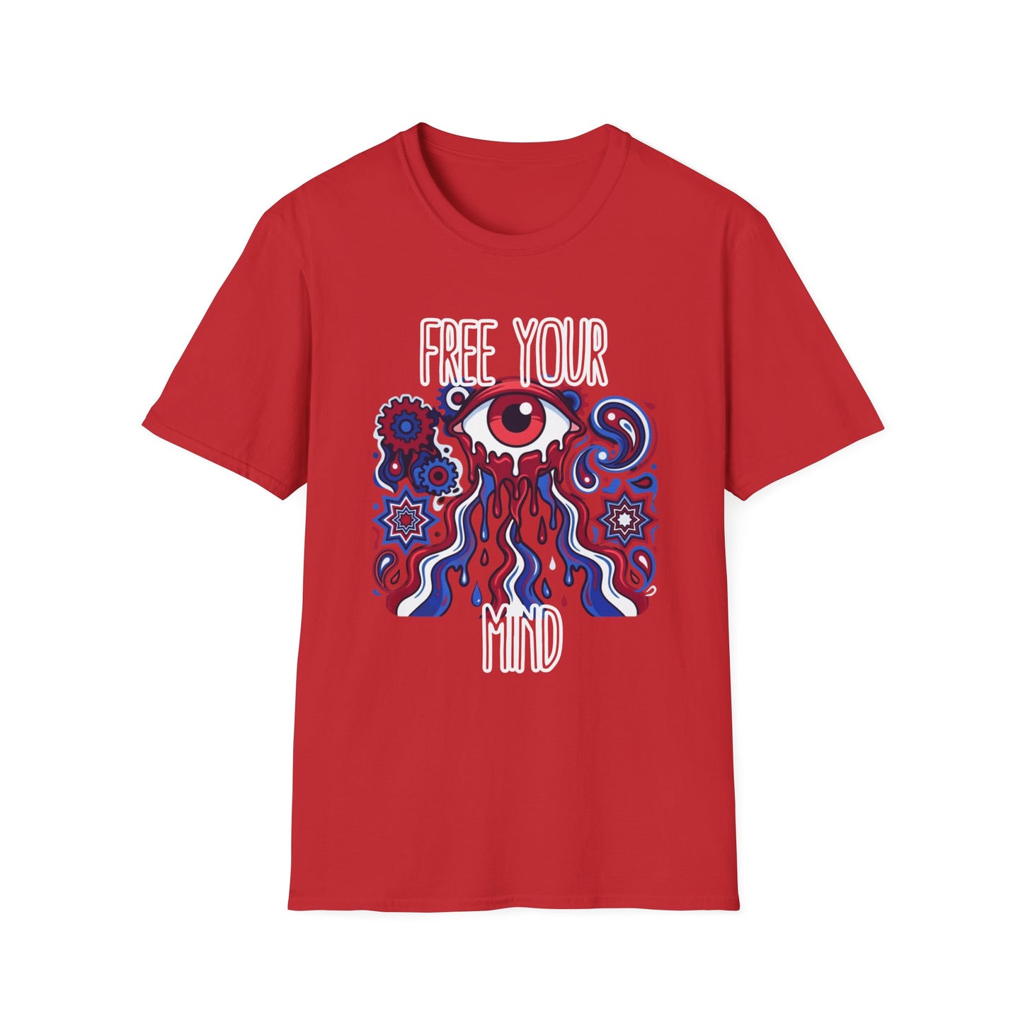 Psychedelic 'Free Your Mind' Red, White and Blue T-Shirt —