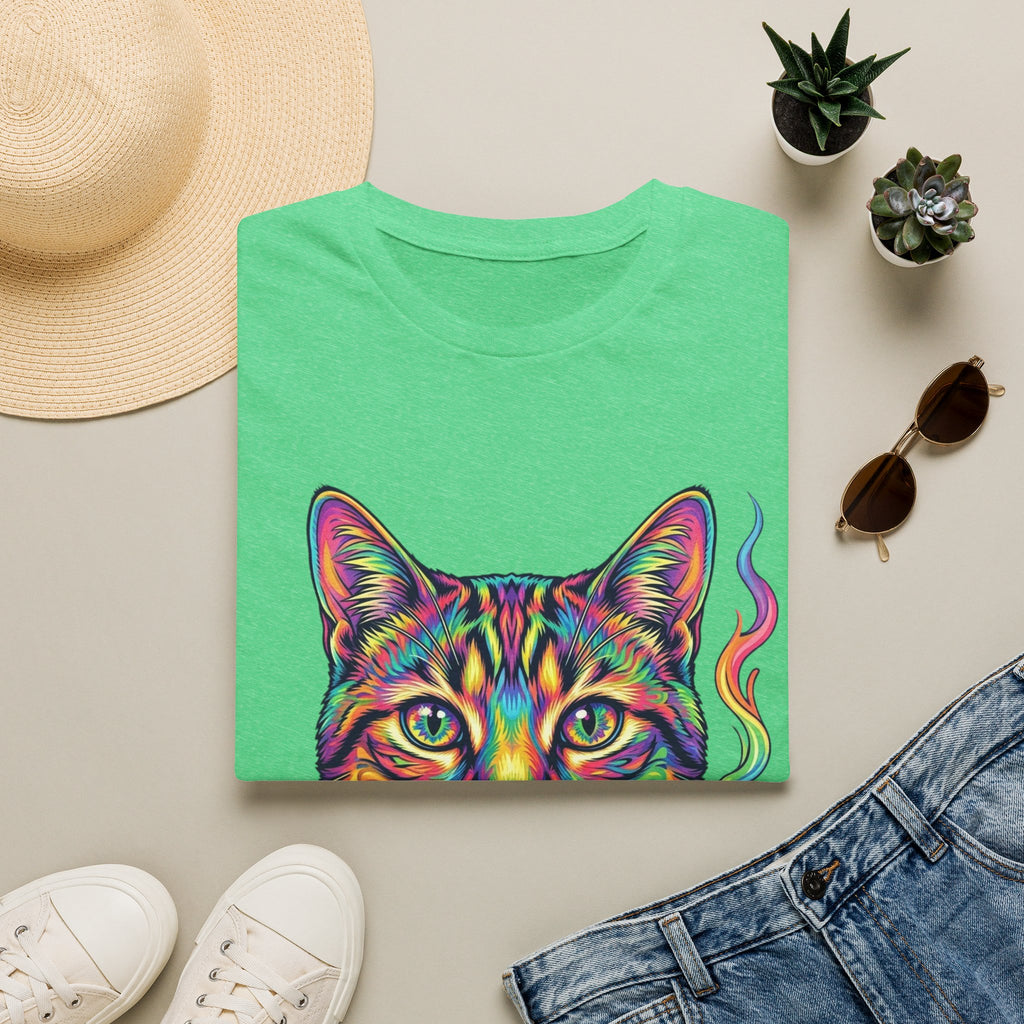 Colorful Psychedelic Cat T-Shirt — Vibrant Rainbow Cat Portrait Tee