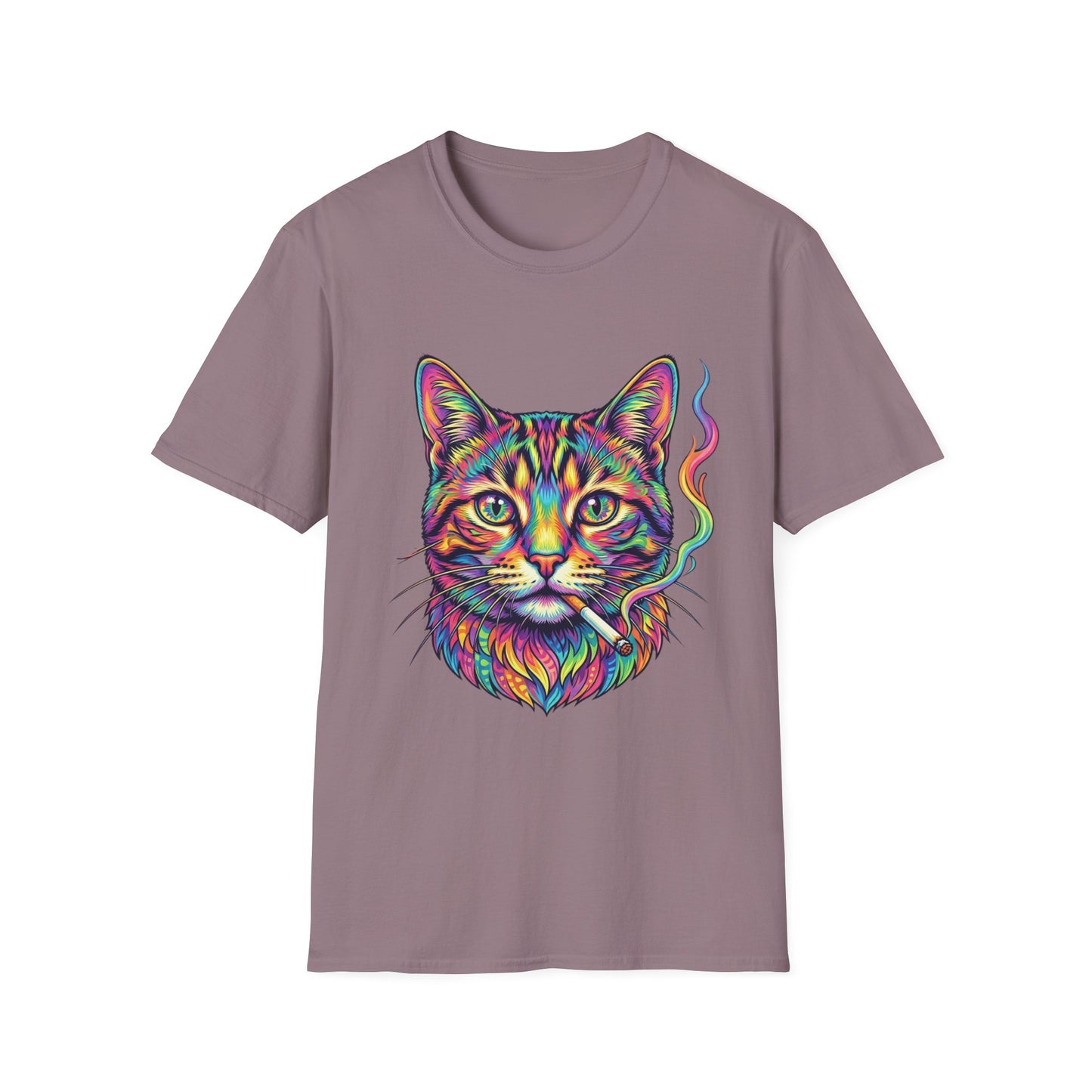 Colorful Psychedelic Cat T-Shirt — Vibrant Rainbow Cat Portrait Tee