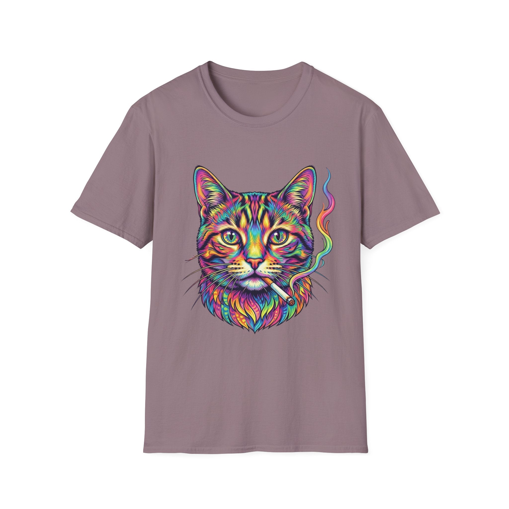Colorful Psychedelic Cat T-Shirt — Vibrant Rainbow Cat Portrait Tee