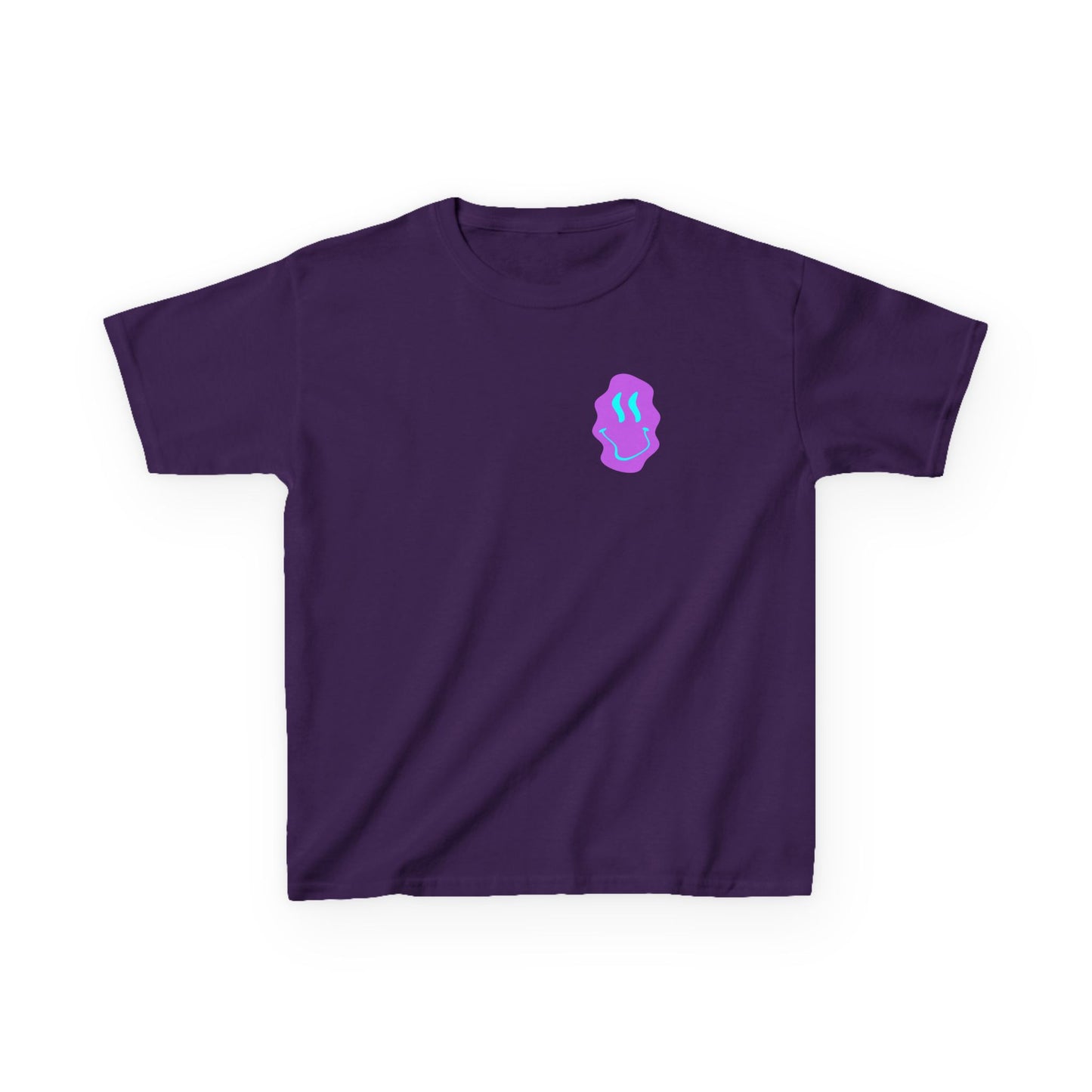 Kids T-Shirt — Neon Smiley Face Graphic Tee (Pink & Blue)