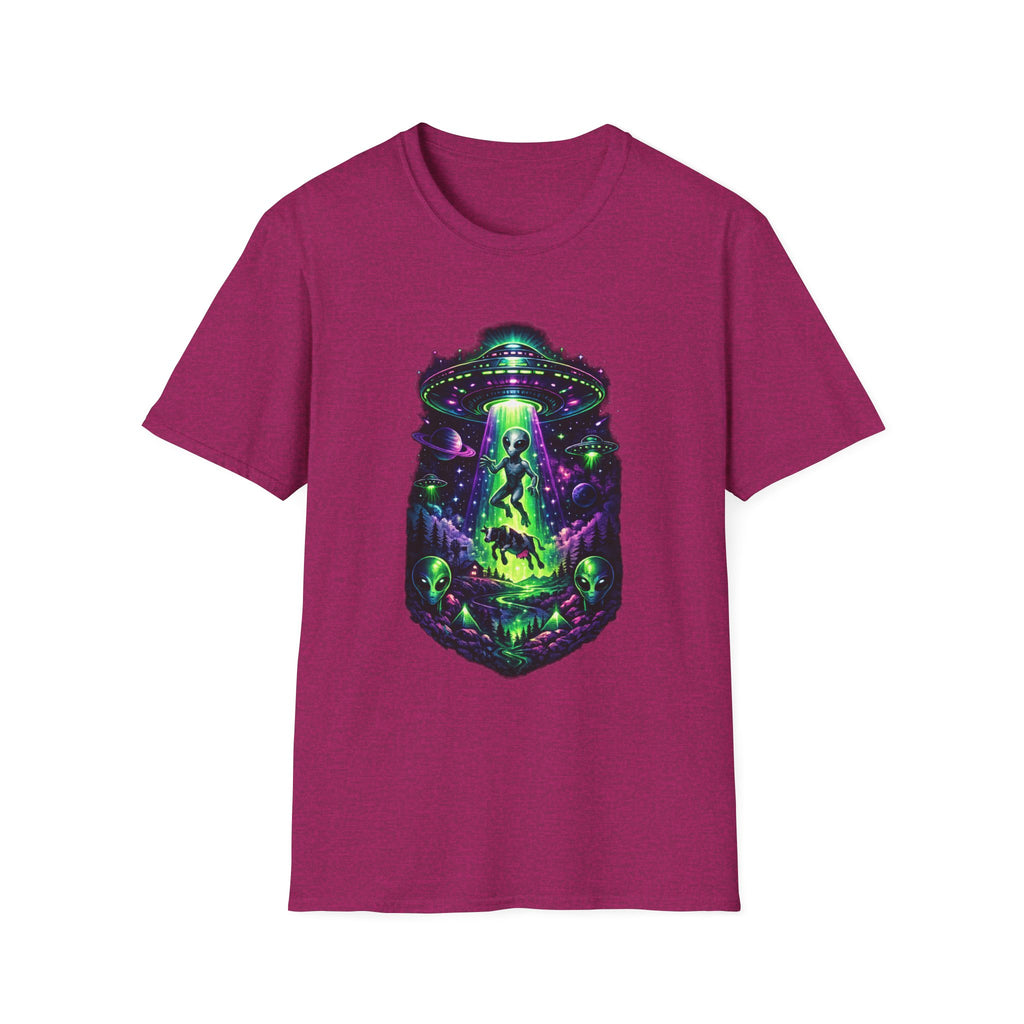 Alien Abduction Graphic Tee — Neon UFO & Alien Illustration T-Shirt
