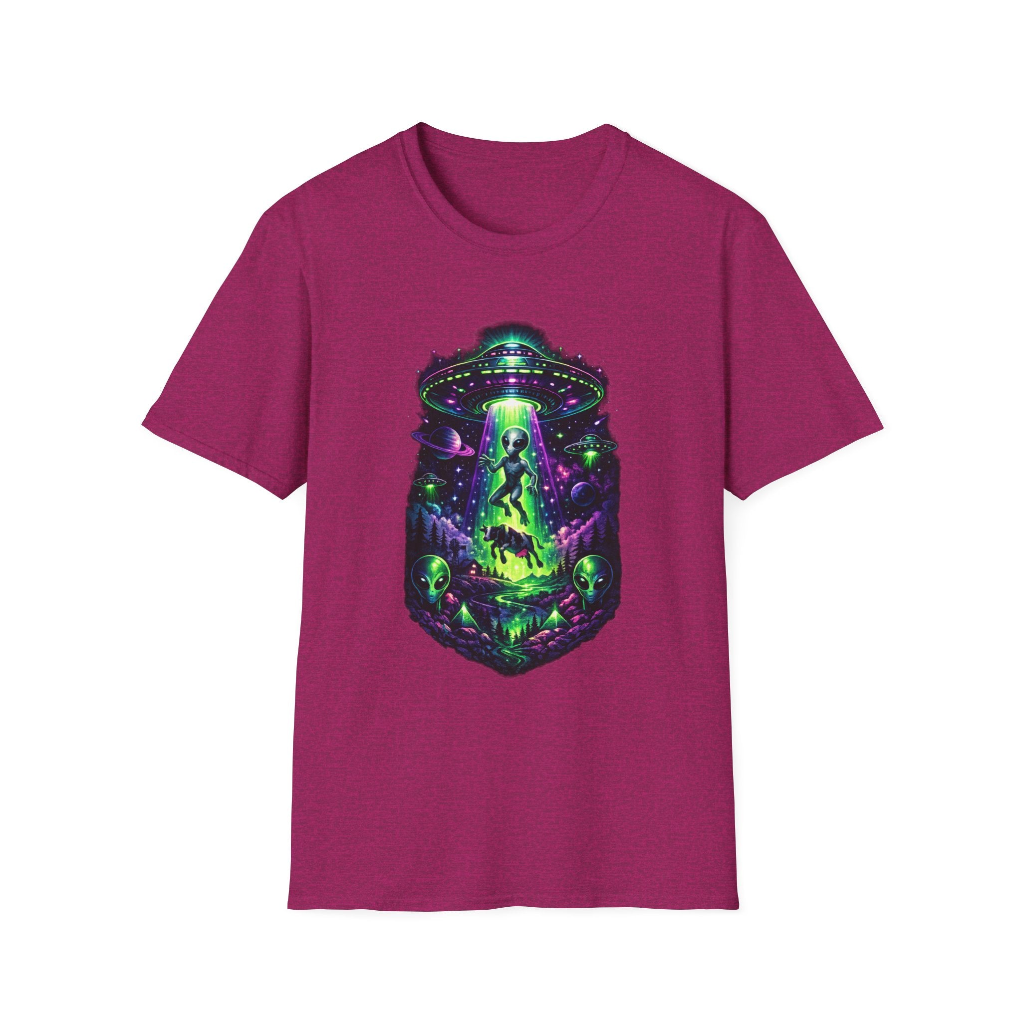 Alien Abduction Graphic Tee — Neon UFO & Alien Illustration T-Shirt