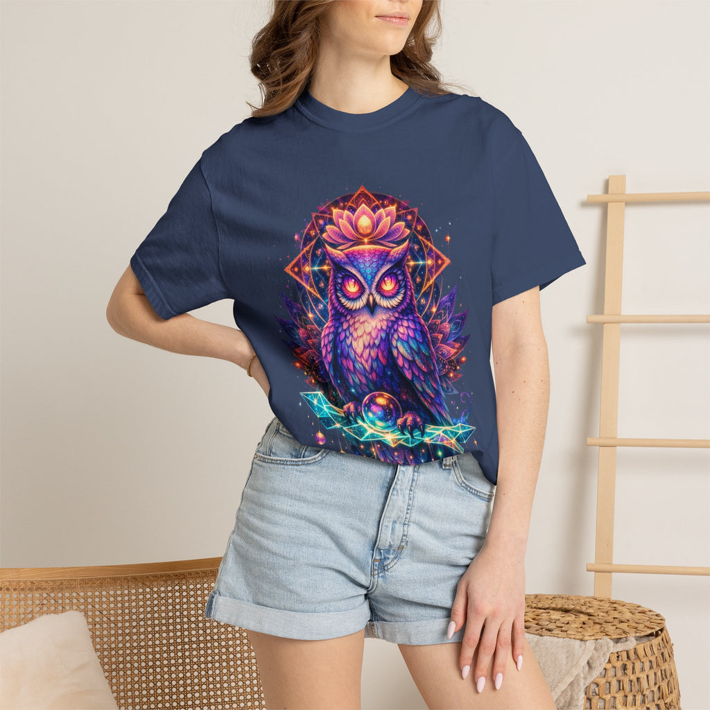 Mystic Owl Graphic T-Shirt — Colorful Boho Owl Art Tee