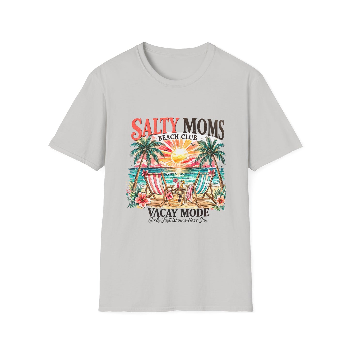 Salty Moms Beach Club T-Shirt — Vacay Mode Palm Tree Sunset Tee