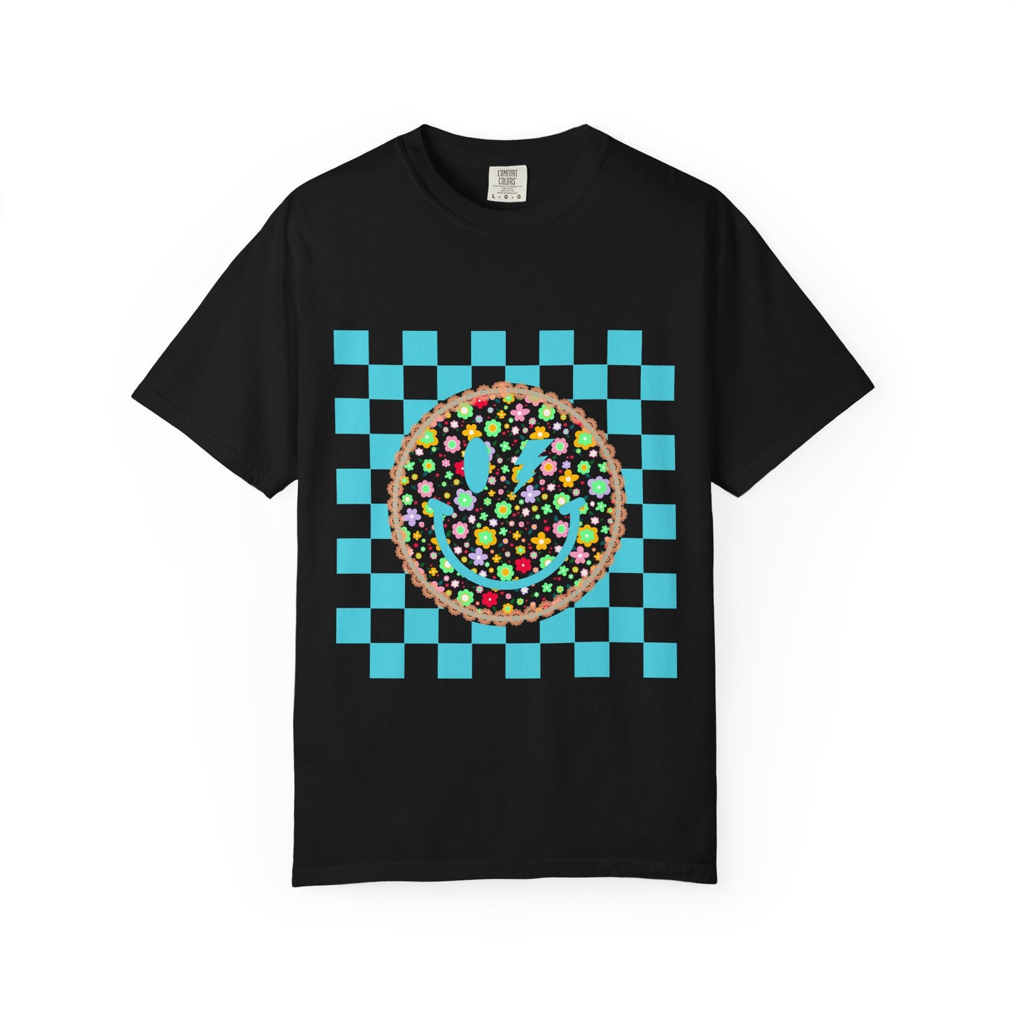Floral Smiley Checkerboard T-Shirt