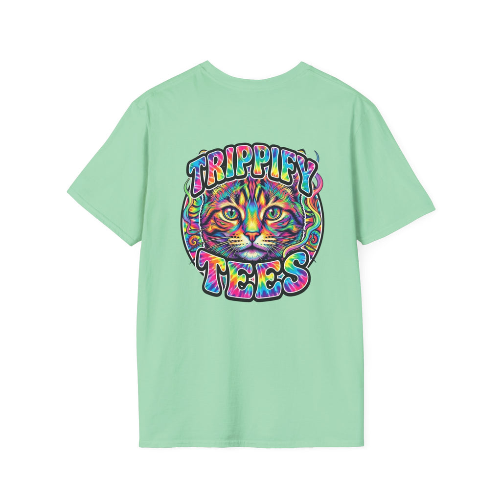 Tie Dye Cat Graphic T-Shirt — Colorful Mini Logo Tee
