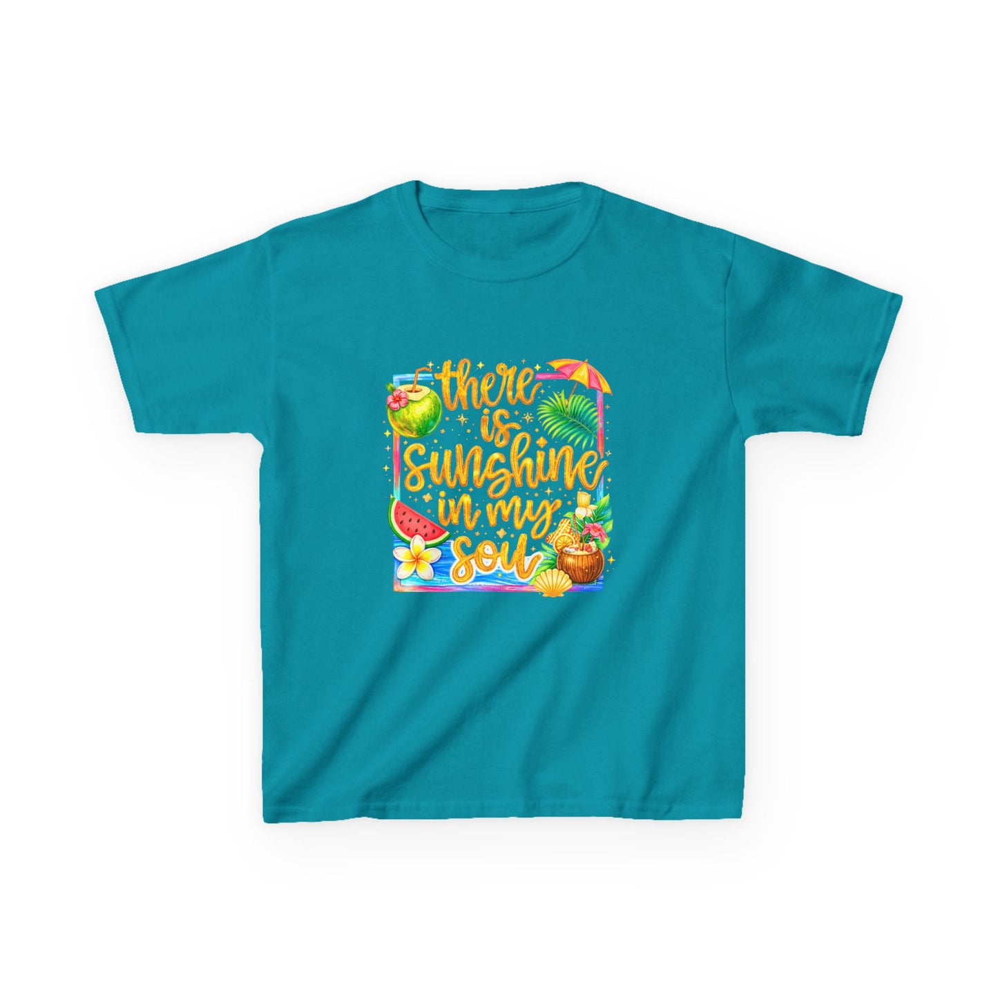 Kids T‑Shirt — "There Is Sunshine In My Soul" Tropical Sunshine Design