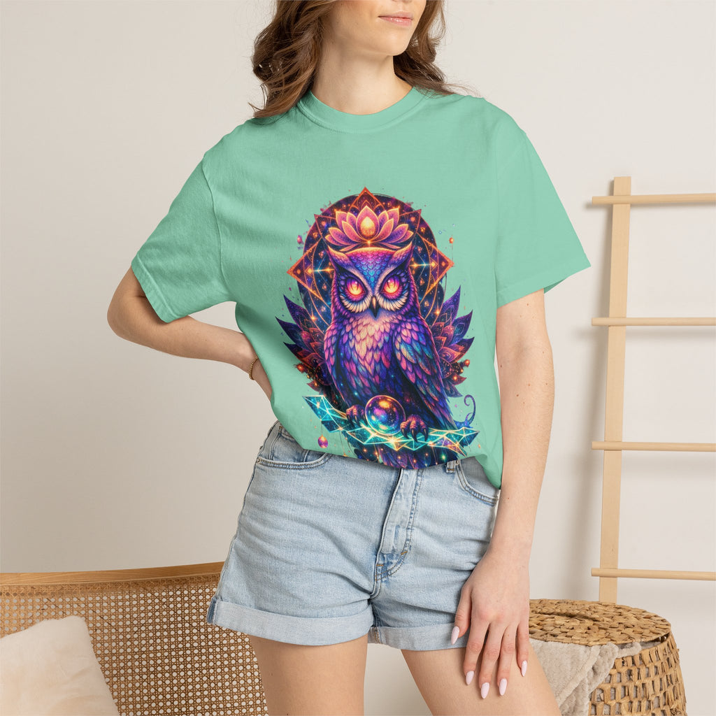 Mystic Owl Graphic T-Shirt — Colorful Boho Owl Art Tee
