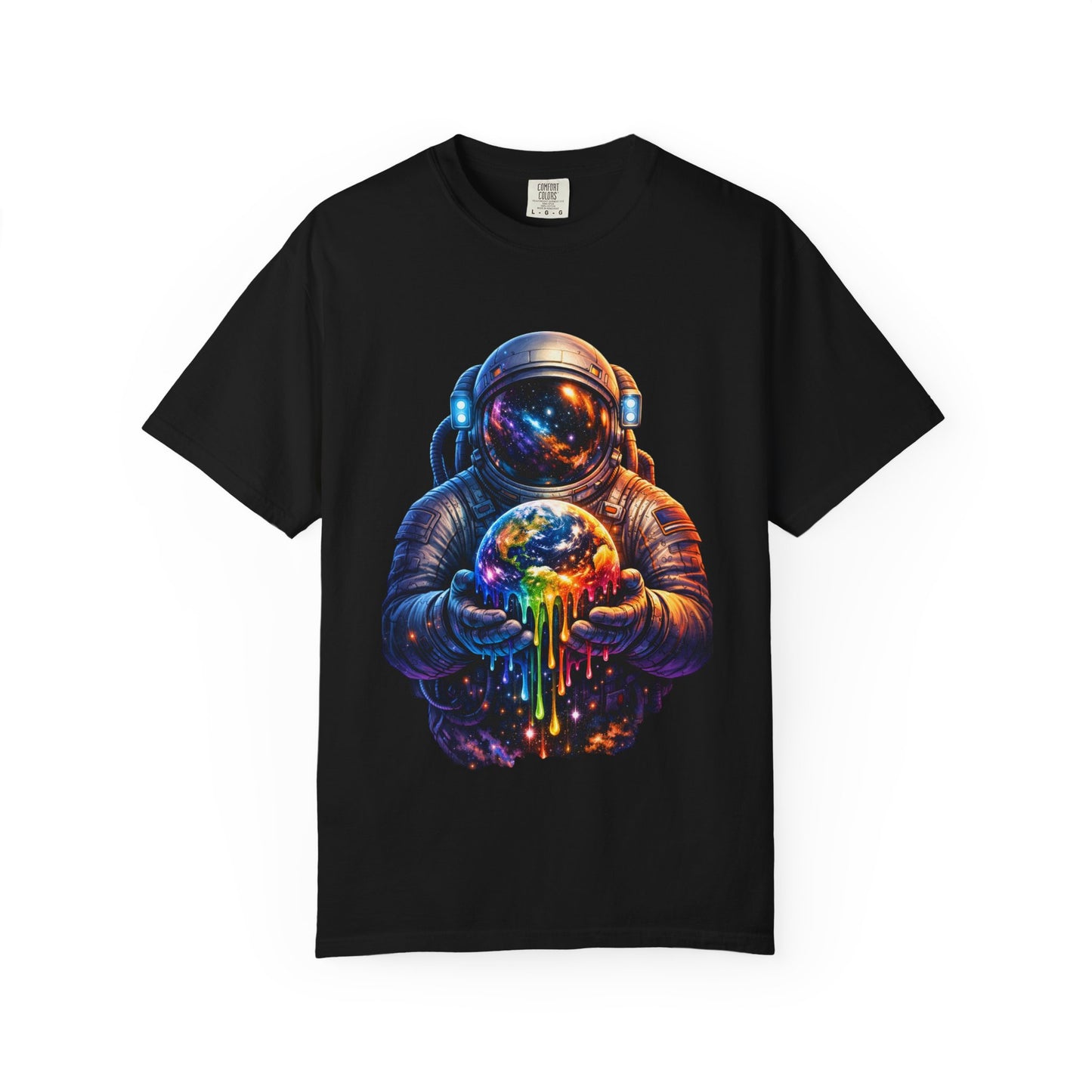 Astronaut Holding Melting Planet T-Shirt — Psychedelic Space Graphic Tee