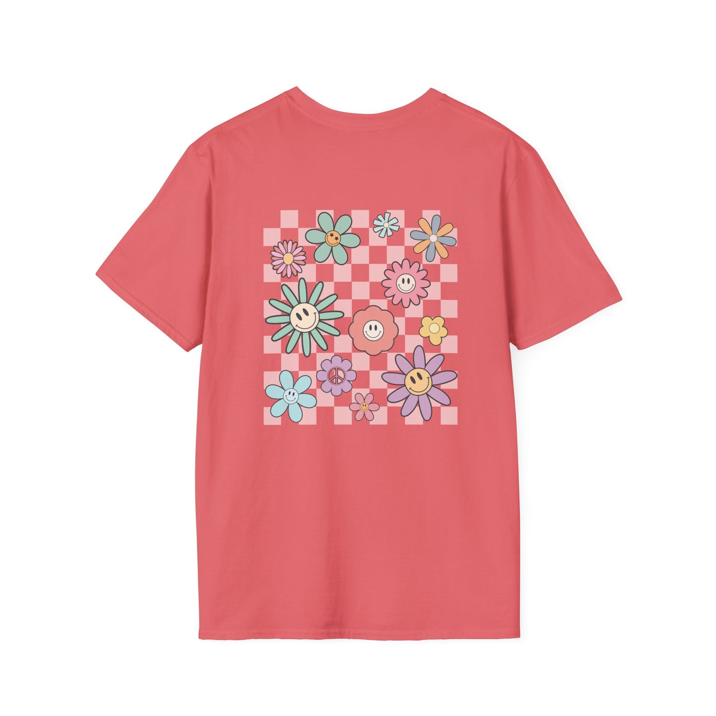 Smiley Floral Checkerboard T-Shirt
