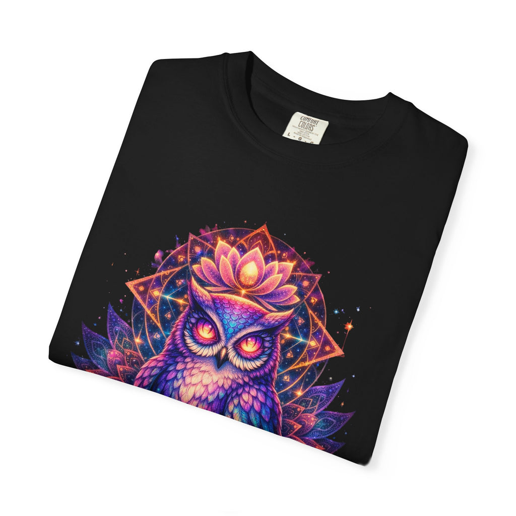 Mystic Owl Graphic T-Shirt — Colorful Boho Owl Art Tee