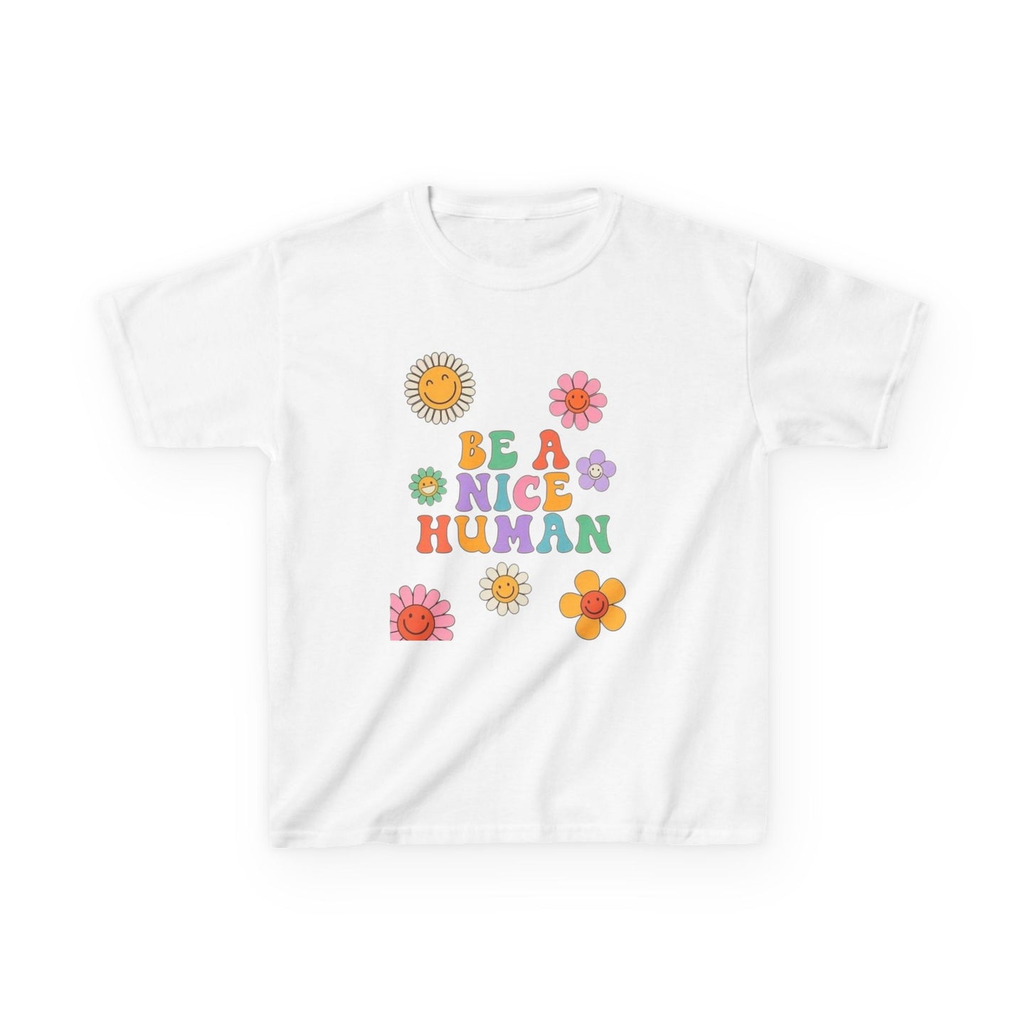 Kids T-Shirt — "Be a Nice Human" Retro Floral Graphic Tee