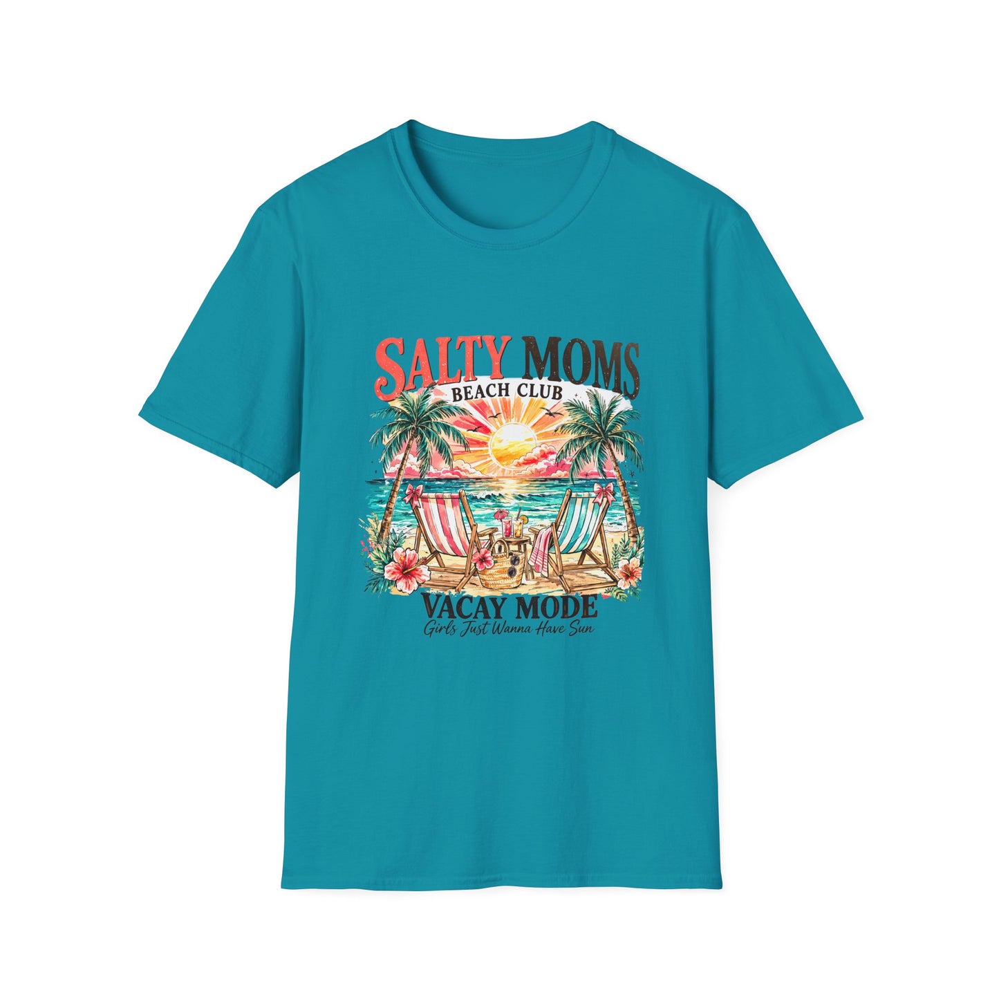 Salty Moms Beach Club T-Shirt — Vacay Mode Palm Tree Sunset Tee