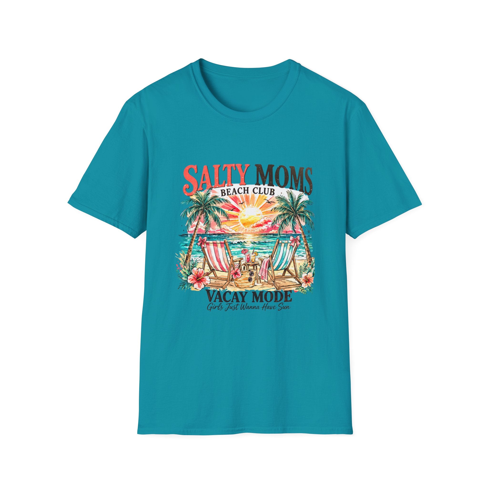 Salty Moms Beach Club T-Shirt — Vacay Mode Palm Tree Sunset Tee