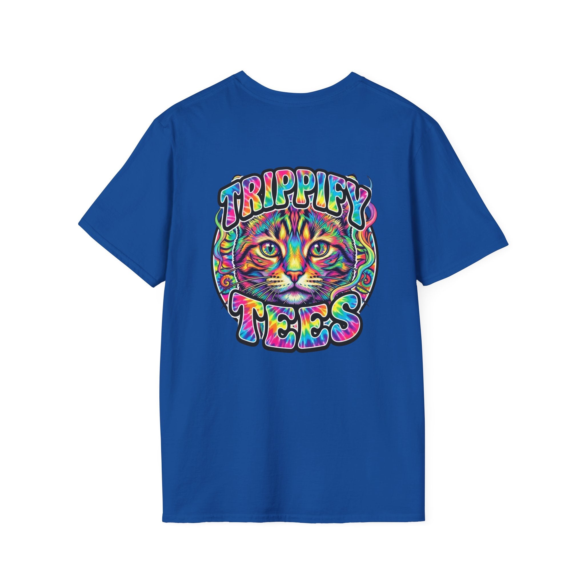 Tie Dye Cat Graphic T-Shirt — Colorful Mini Logo Tee
